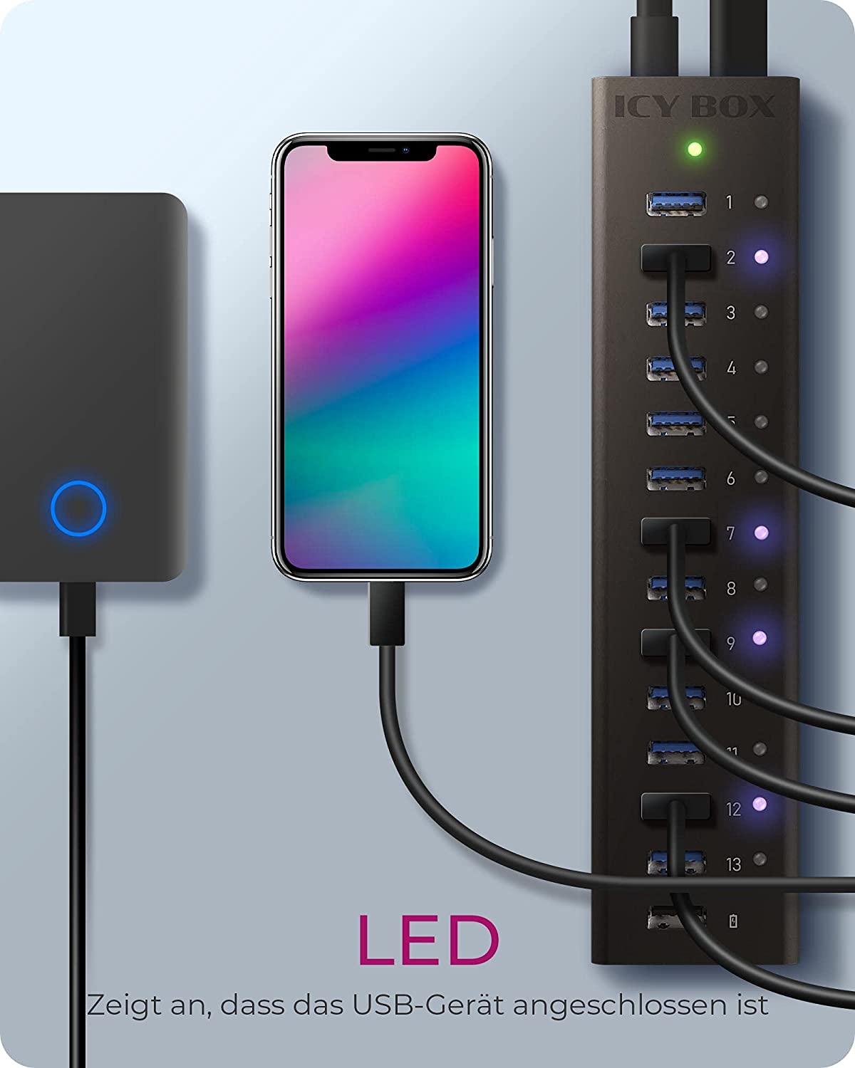 IB-AC6113, USB-Hub, 13x USB 3.0 + 1x Charging Single