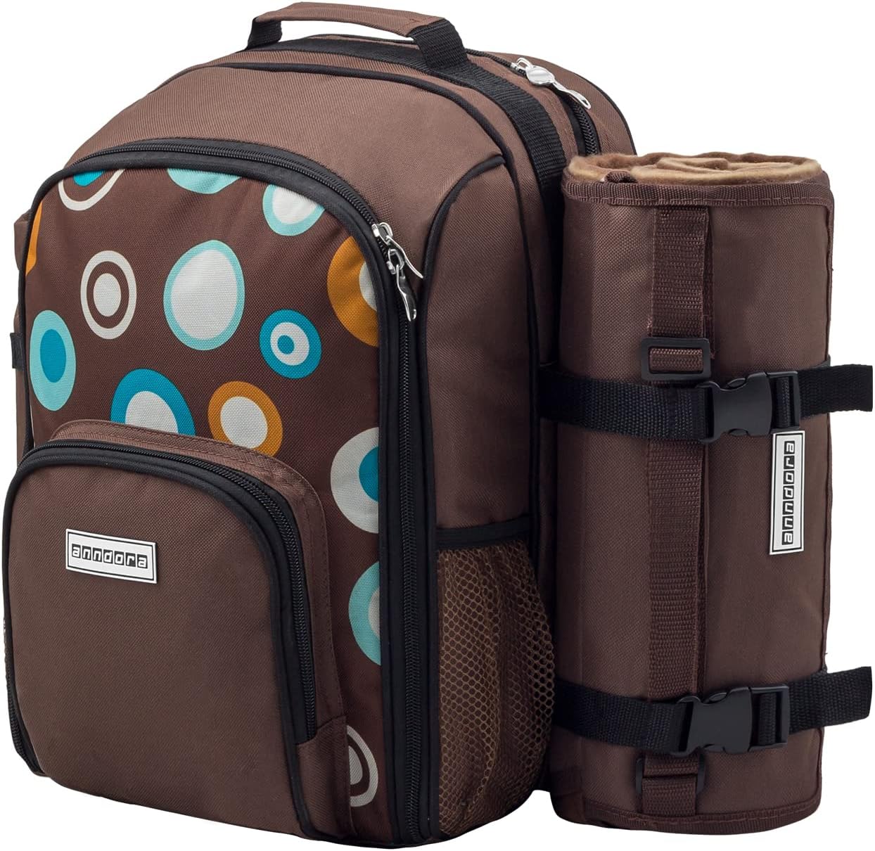 Picknickrucksack, Braun Bunte Kreise