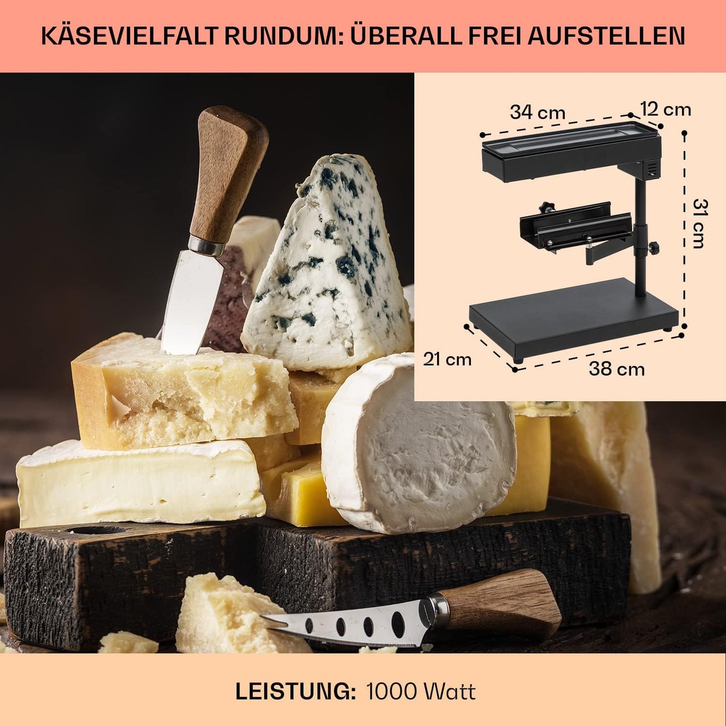 Käse Raclette-Grill, Grauschwarz - 1000 W