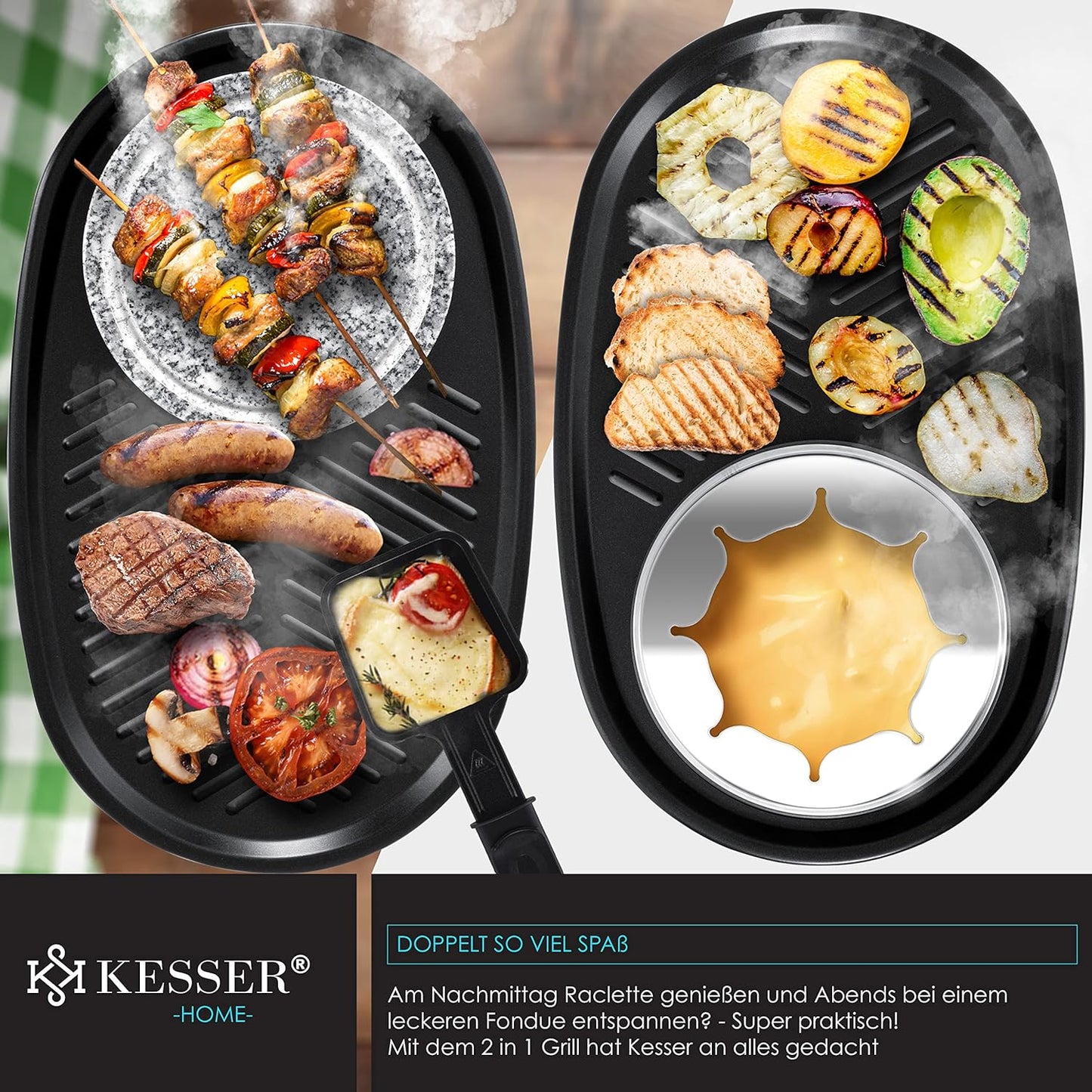 2in1 Raclette-Fondue-Grill-Set