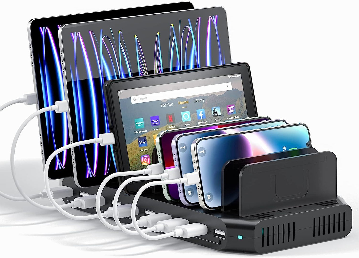 USB Ladestation, 60W-10 USB A, Dunkelschwarz