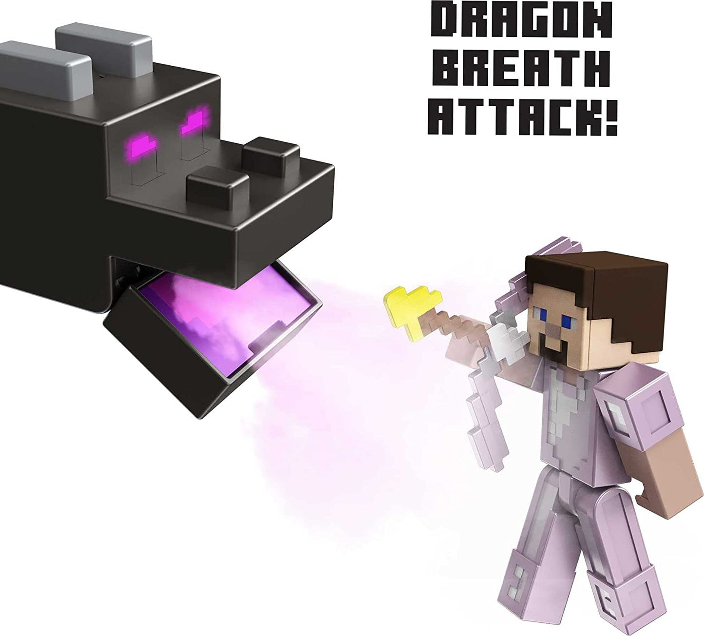Minecraft Enderdrache, 50 cm gross, und Steve-Figur mit Farbwechseleffekt, Spielfigur
