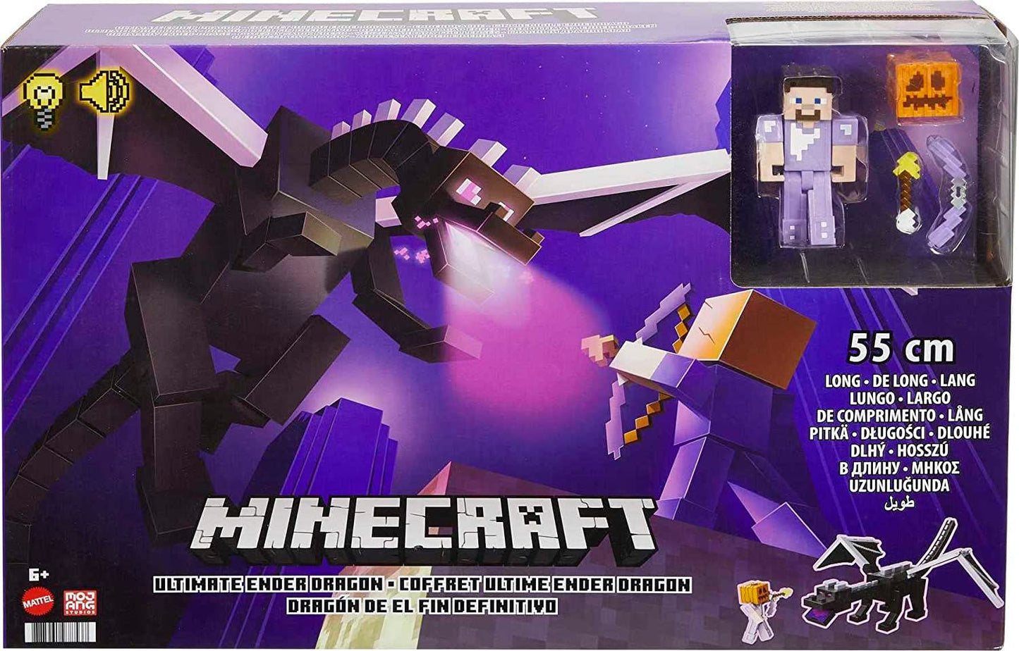 Minecraft Enderdrache, 50 cm gross, und Steve-Figur mit Farbwechseleffekt, Spielfigur