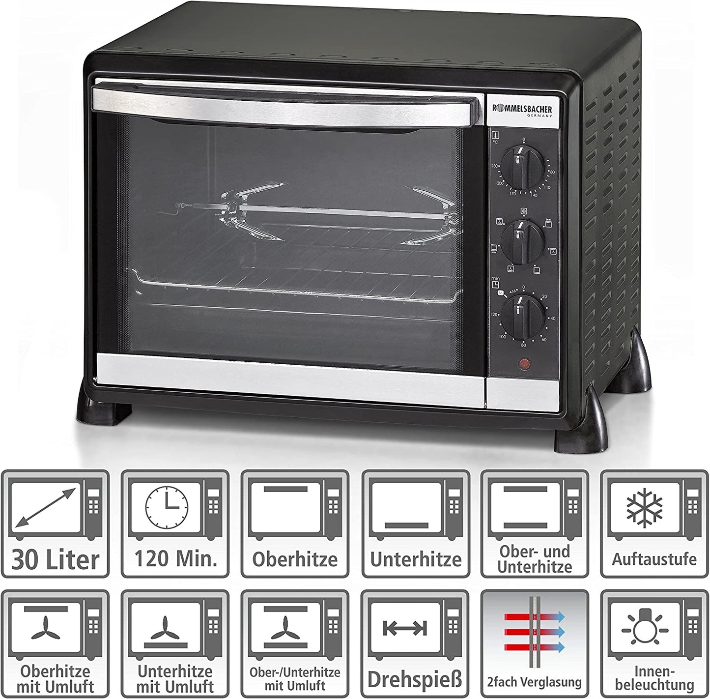 Back & Grill Ofen mit Umluft BG 1550, Mini-Backofen, 30 Liter