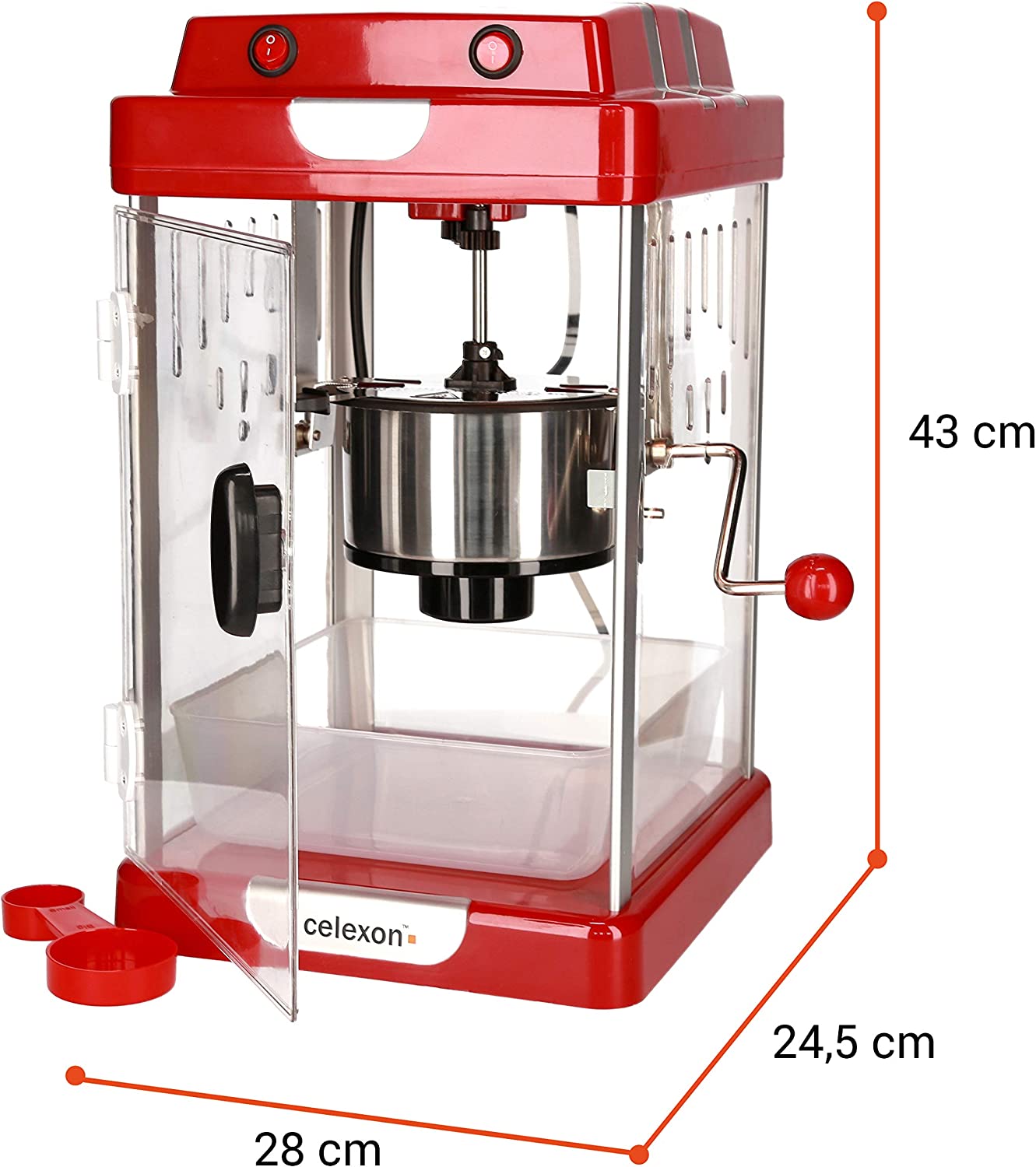 CinePop CP1000 Popcornmaschine im Retrolook antihaft-beschichtetem Edelstahlkessel integrier