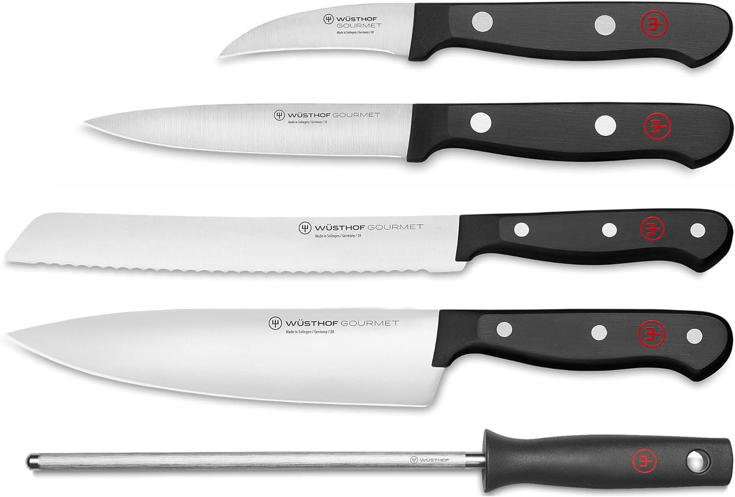 5-teiliges Messerblock-Set, 4 Kochmesser, Wetzstahl
