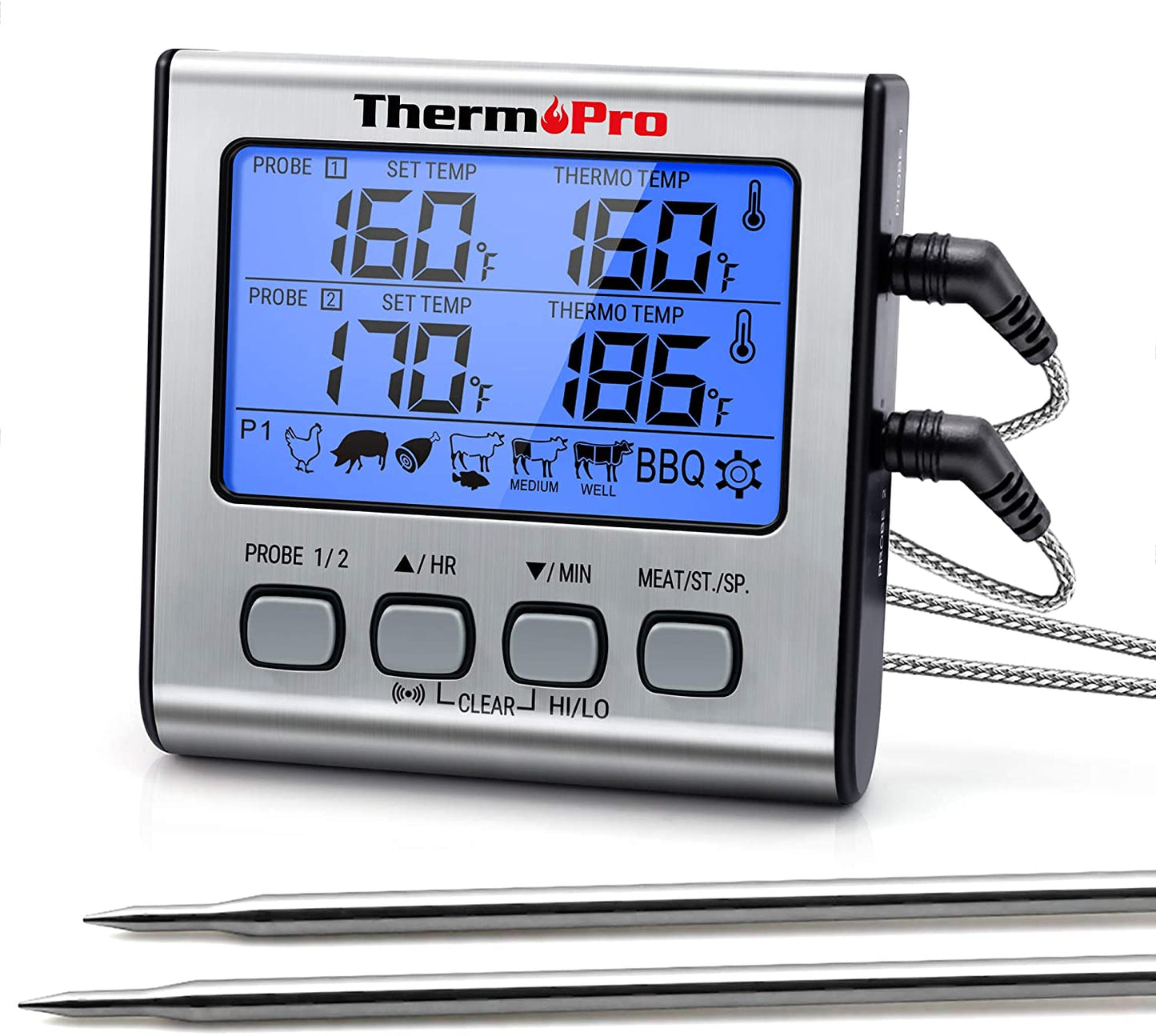 TP17 Digitales Grill-Thermometer, silber, Silber