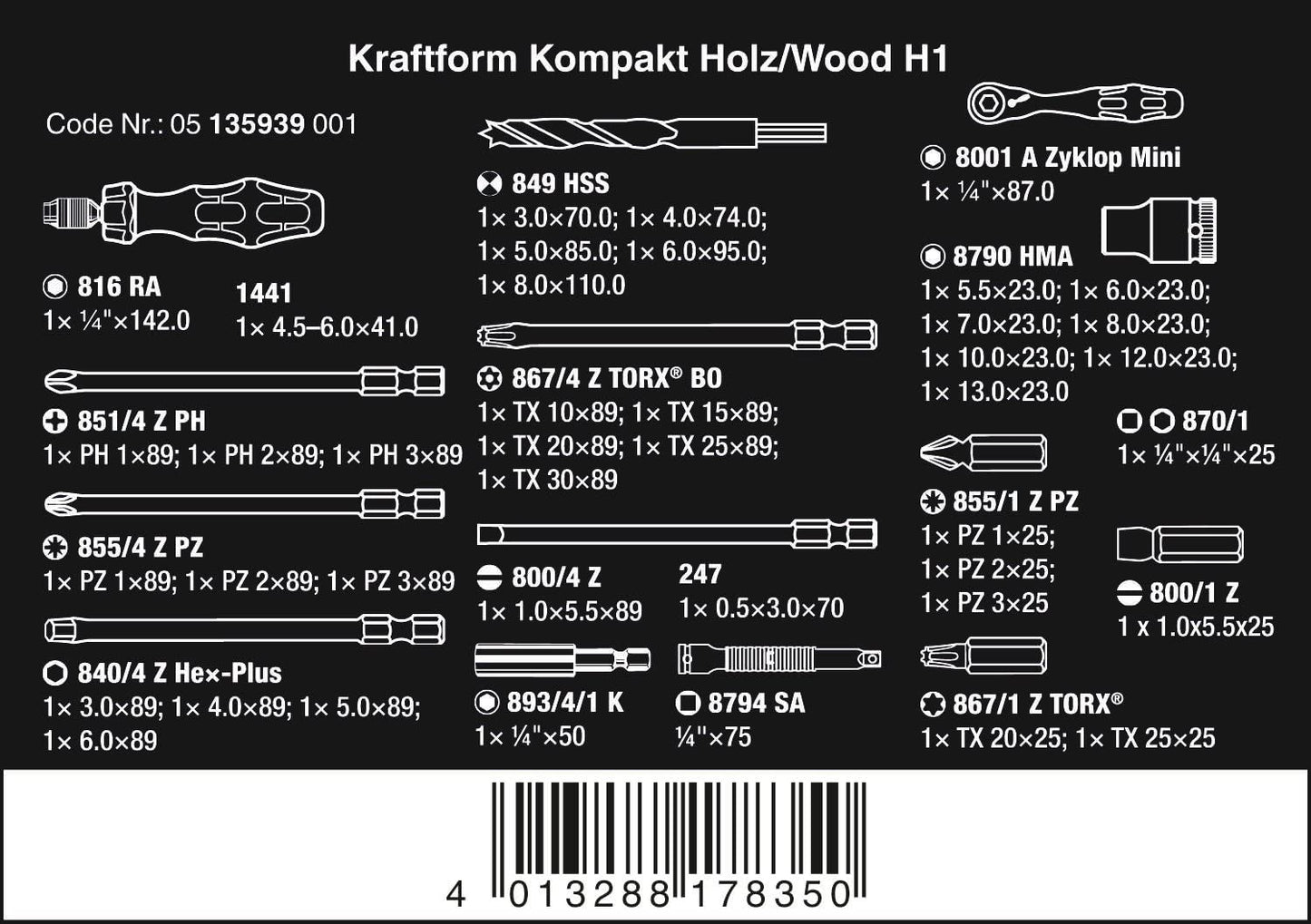 Kraftform Kompakt H 1 Holz, 41-teilig, Werkzeug-Set