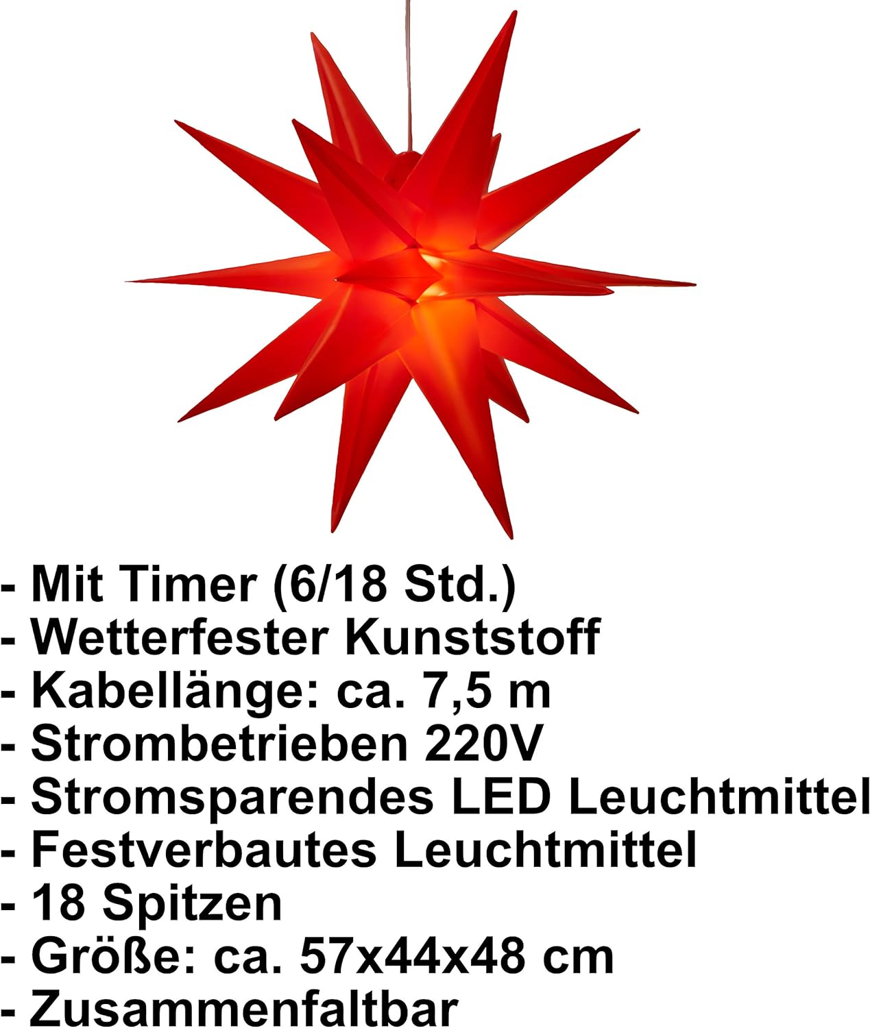 3D Leuchtstern, Rot; Ø 57 cm (Netzstecker)