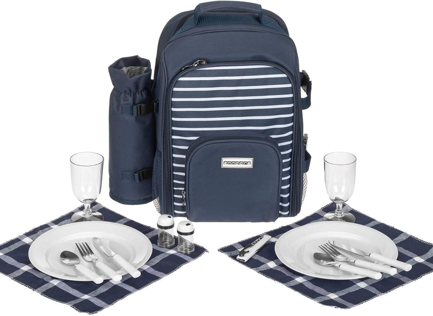 Picknickrucksack, Navy Blau Weiss