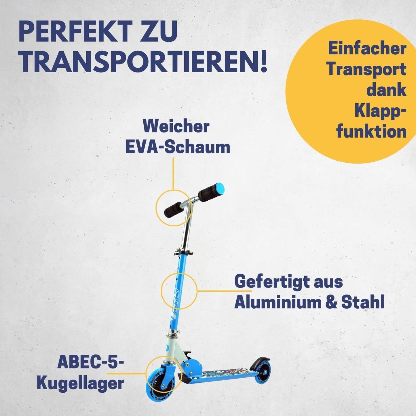 klappbarer Tretroller, Basic-Modell: blau-weiss