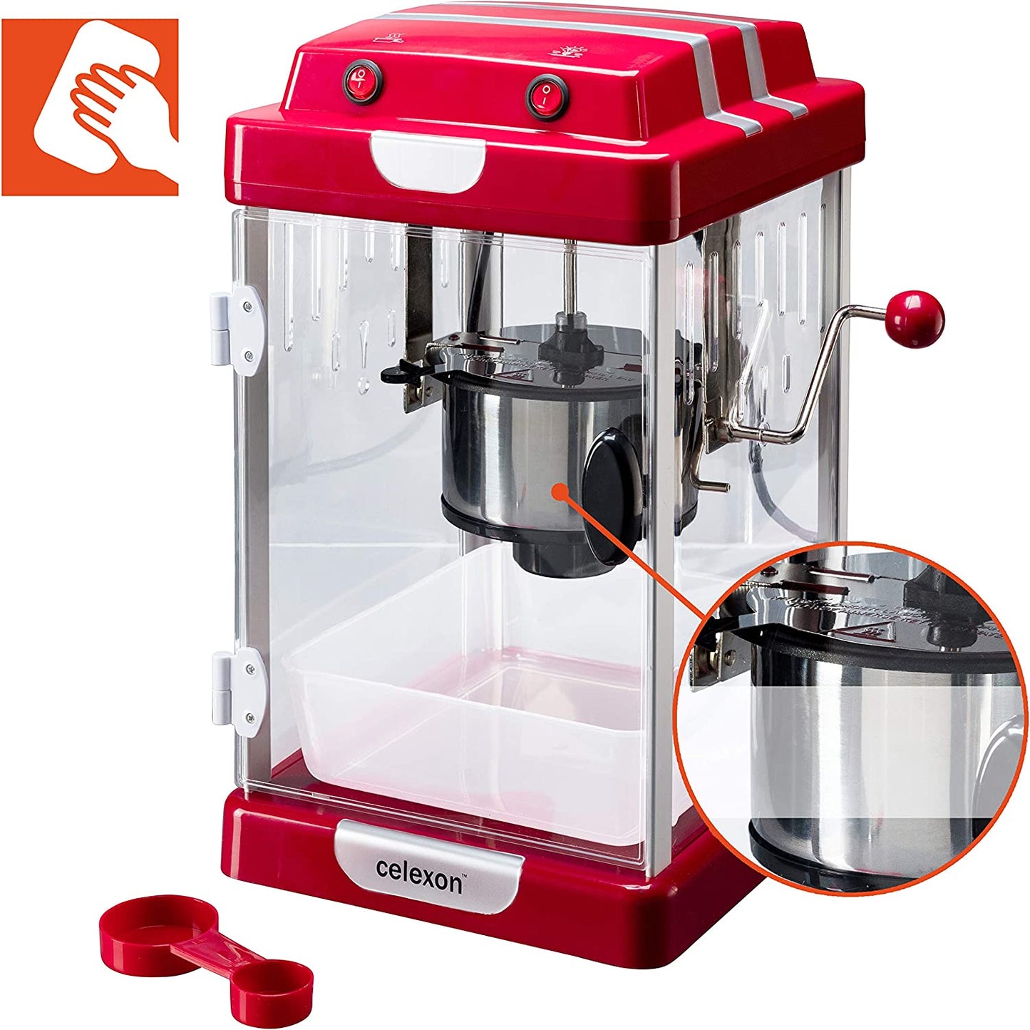 CinePop CP1000 Popcornmaschine im Retrolook antihaft-beschichtetem Edelstahlkessel integrier