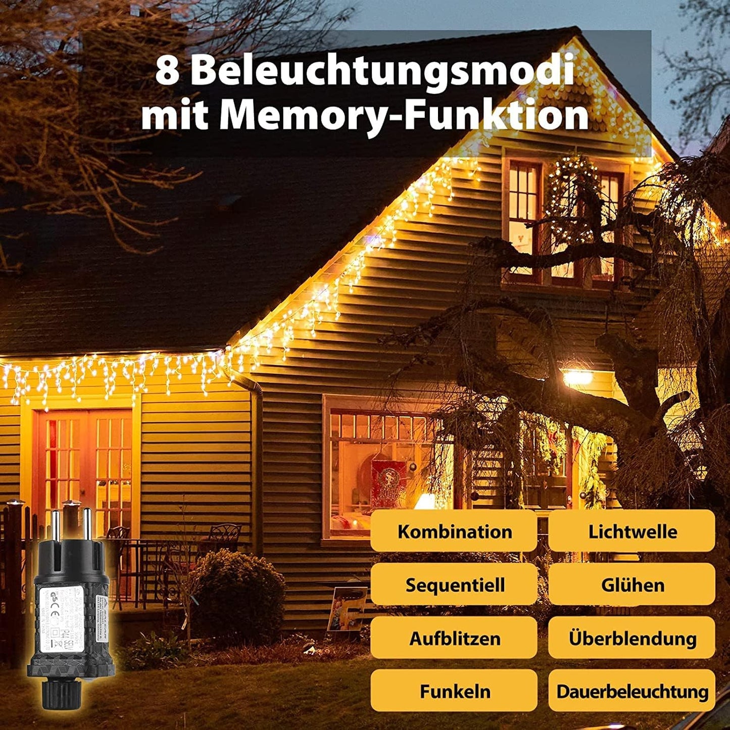 Eisregen Lichterkette, Warmweiss, 5m