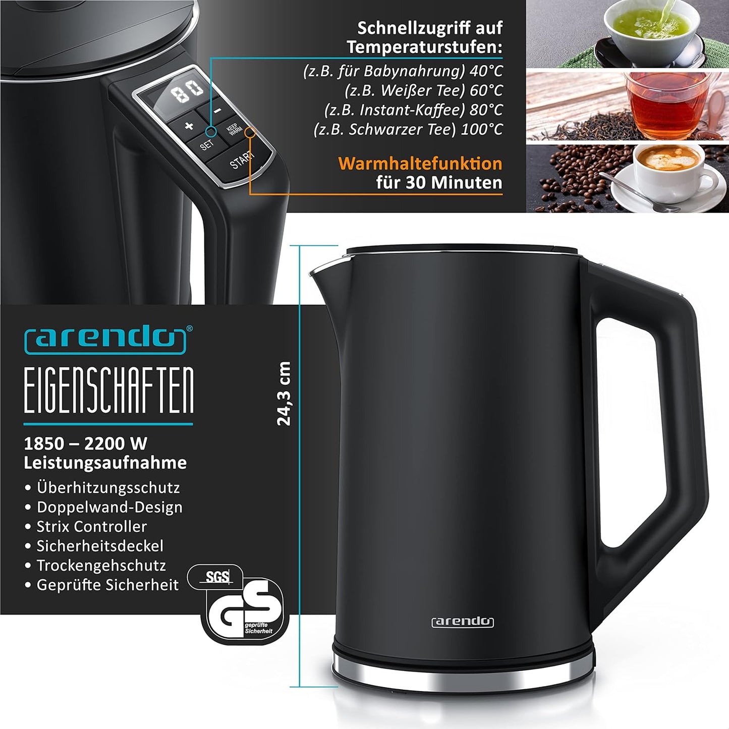 Wasserkocher ELEGANT und Toaster Set, A: Schwarz