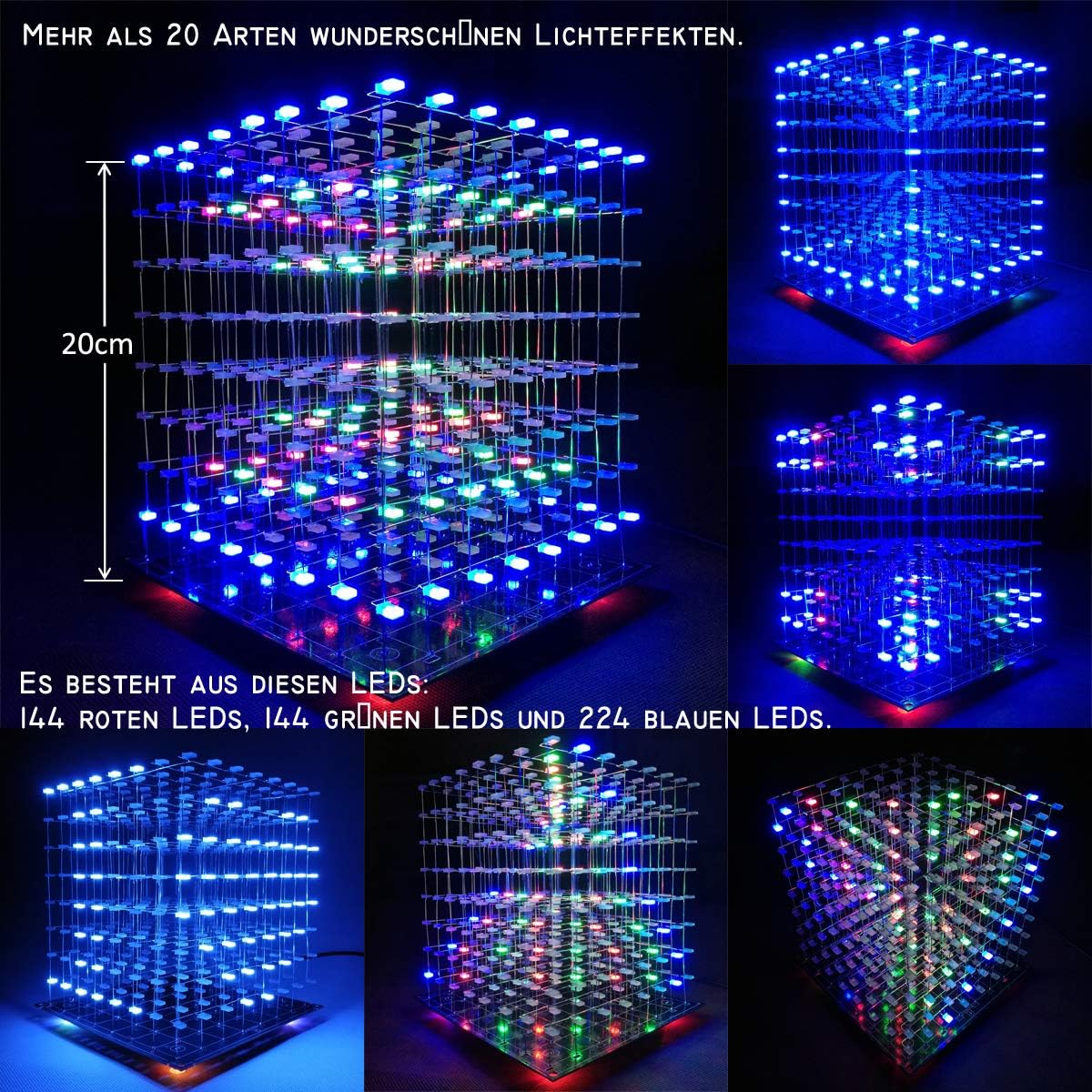 LED Cube, Multi, 3D8S-MULTI