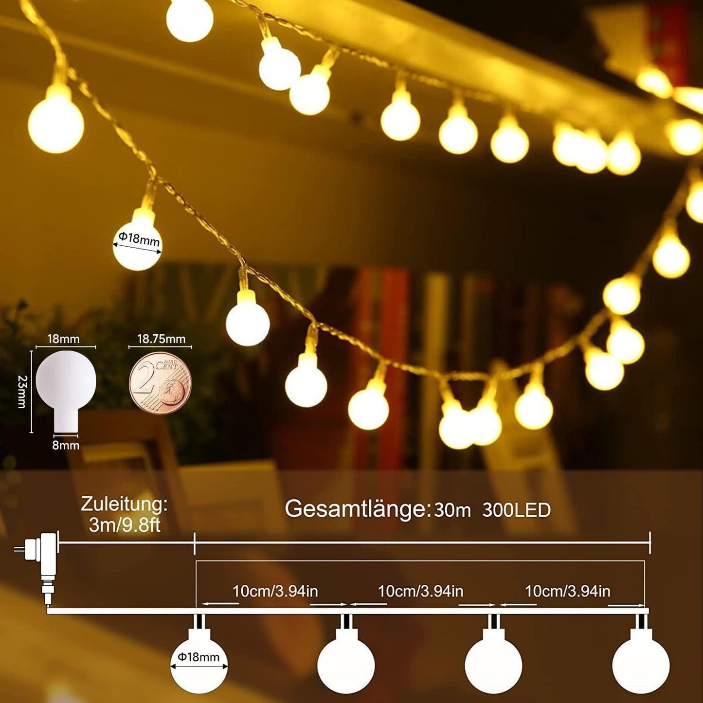 Kugel Lichterkette, 30M 300LED