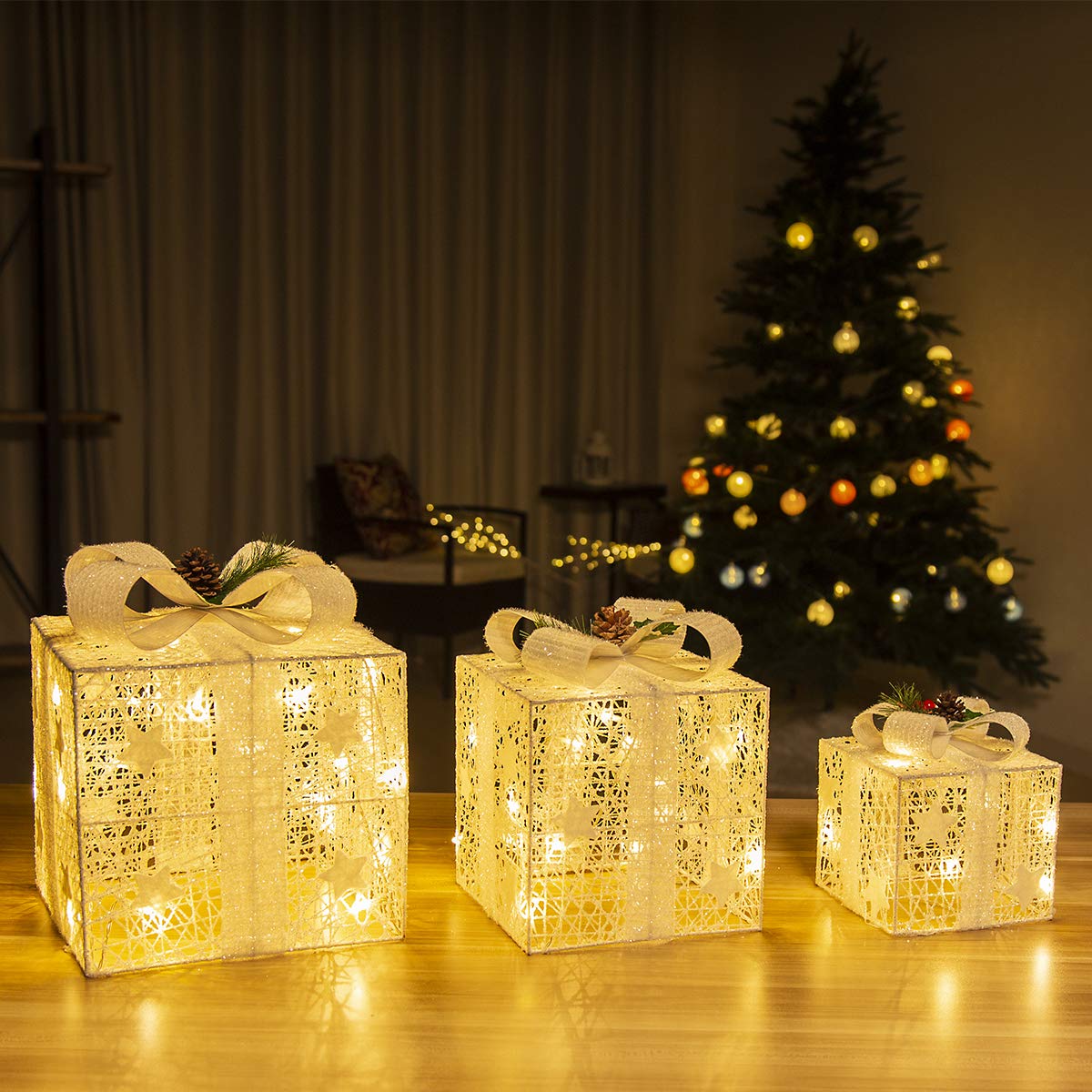 3er Set LED Geschenkbox, Weiss