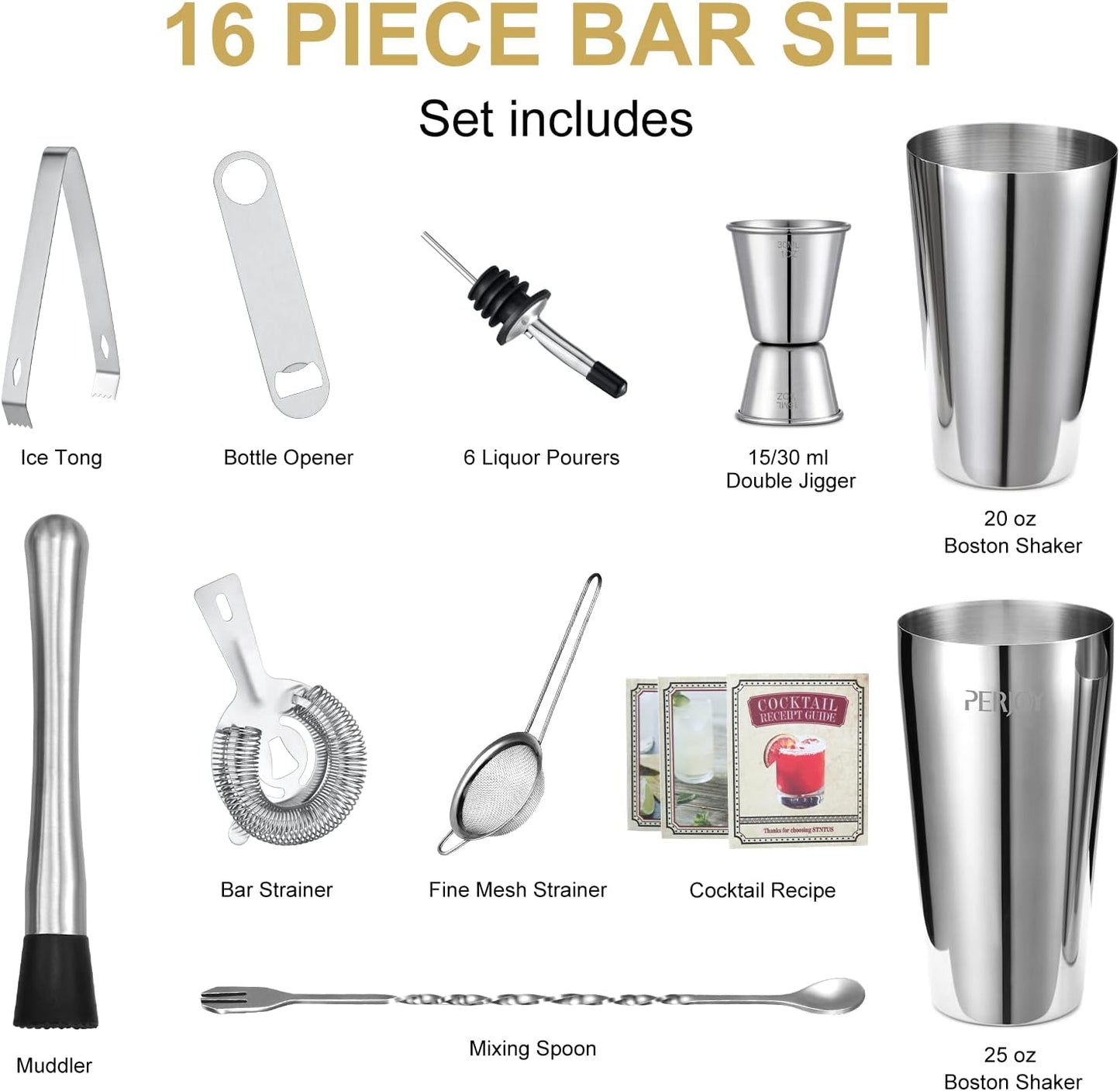 16pcs Cocktail Shaker Set, 16 Stück
