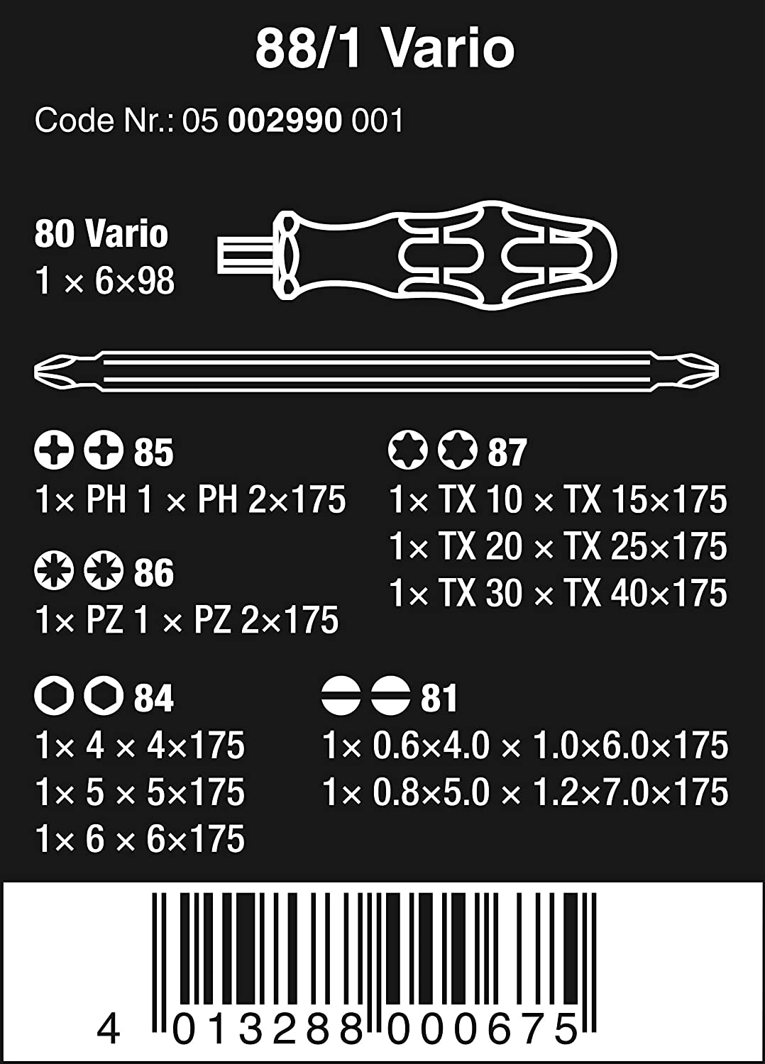 Kraftform Kompakt 88/1 Vario, Bit-Satz, 11-teilig