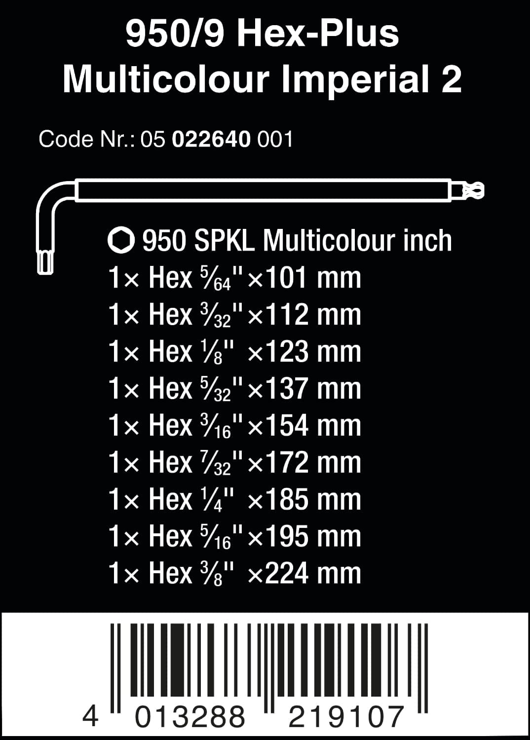 950/9 Hex-Plus Multicolour Imperial 2 Winkelschlüssel-Satz, Schraubendreher