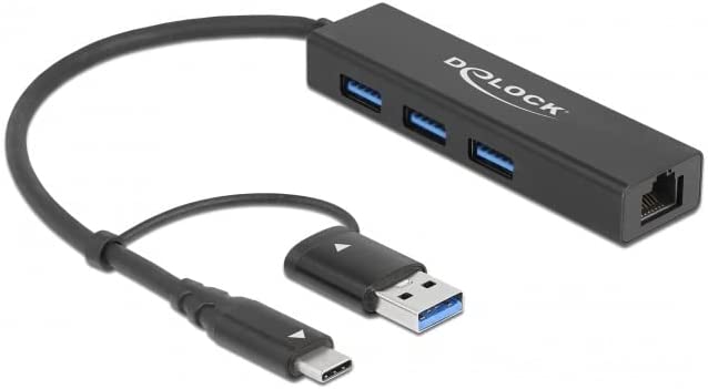 USB 3.2 Gen 1 Hub mit 3 Ports und Gigabit LAN und USB-C/A-Stecker, Dockingstation