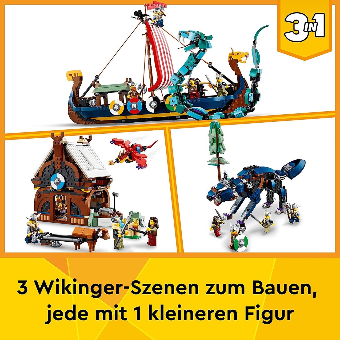 31132 Creator 3in1 Wikingerschiff mit Midgardschlange, Konstruktionsspielzeug