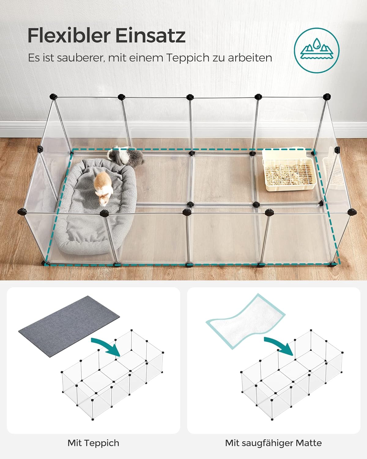 Freigehege mit Bodenplatten, 143 x 73 x 46 cm; Weiss