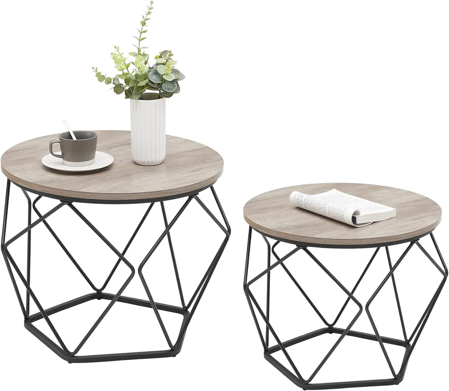 Couchtisch rund, 2er Set, Greige + Schwarz