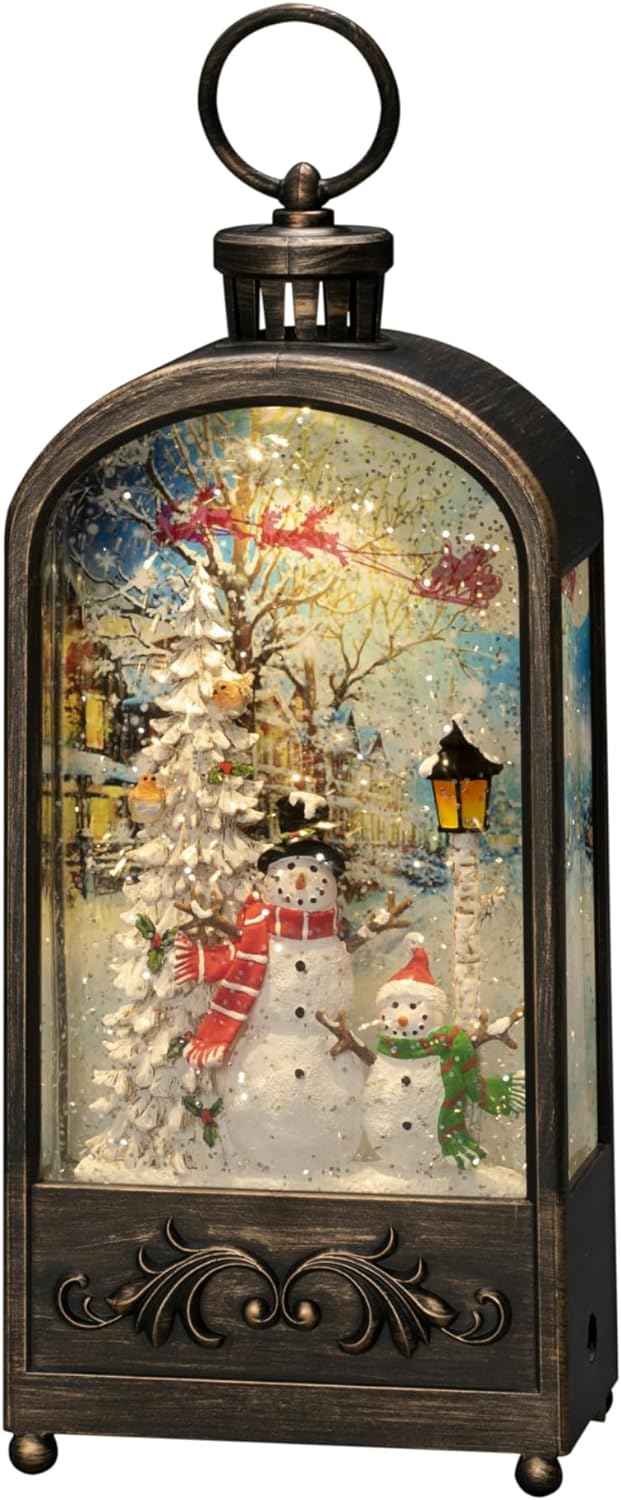 LED Wasserlaterne "Schneemann und Vögel", Snowman and Robins