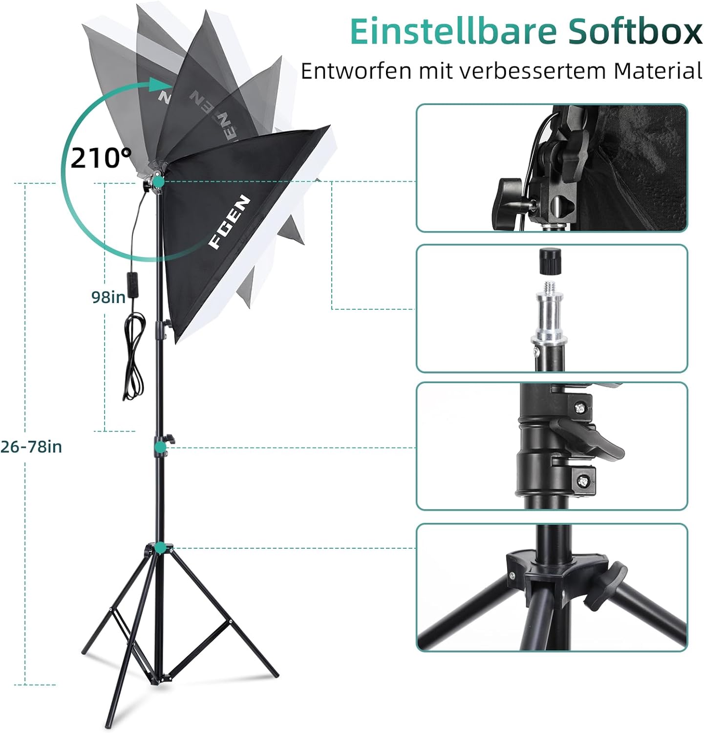 Fotostudio-Set, 31-teilig, Schwarz/Grün/Weiß