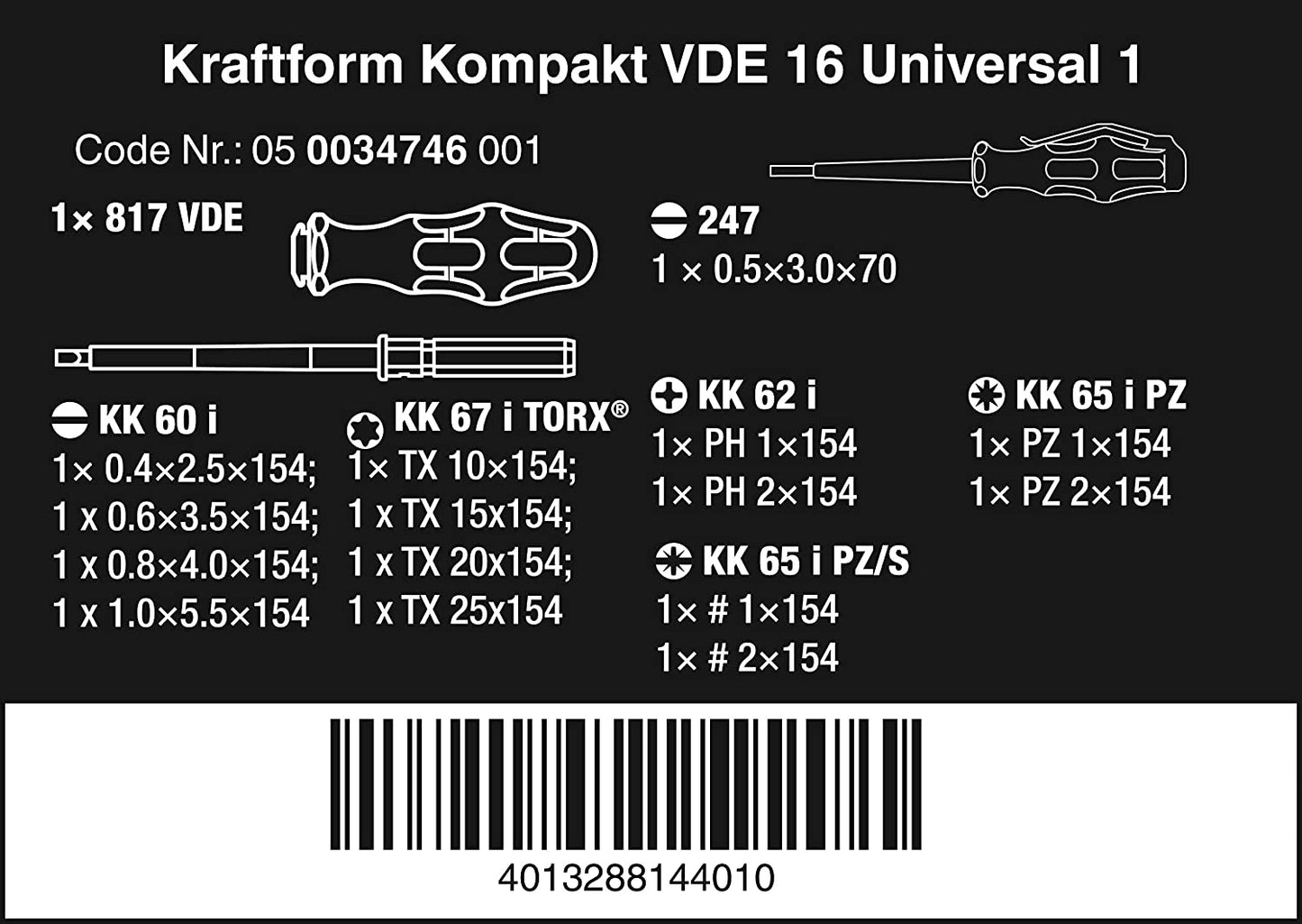 Kraftform Kompakt VDE 16 Universal 1, 16-teilig, Schraubendreher