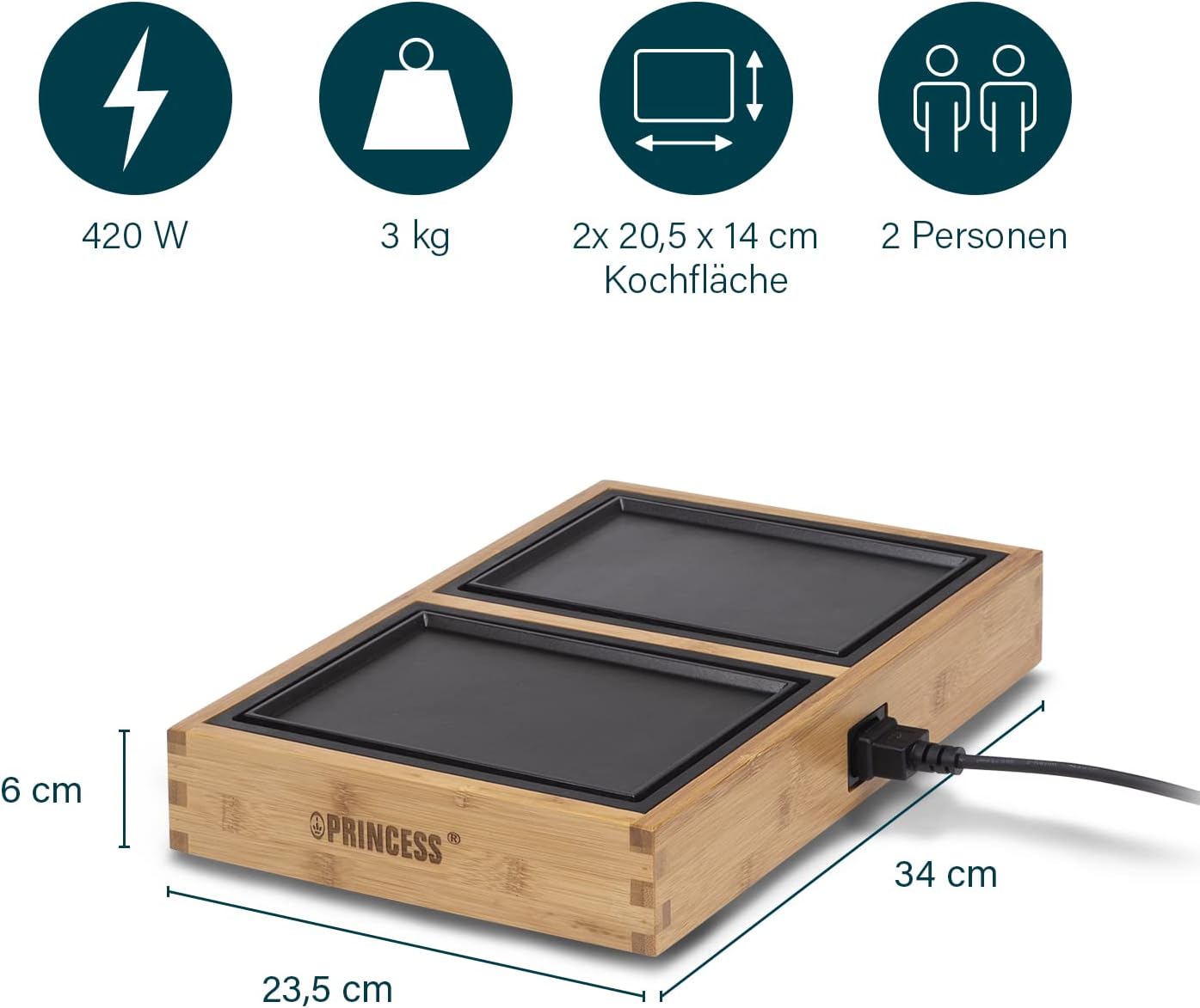 Tischgrill, Für bis zu 2 Personen