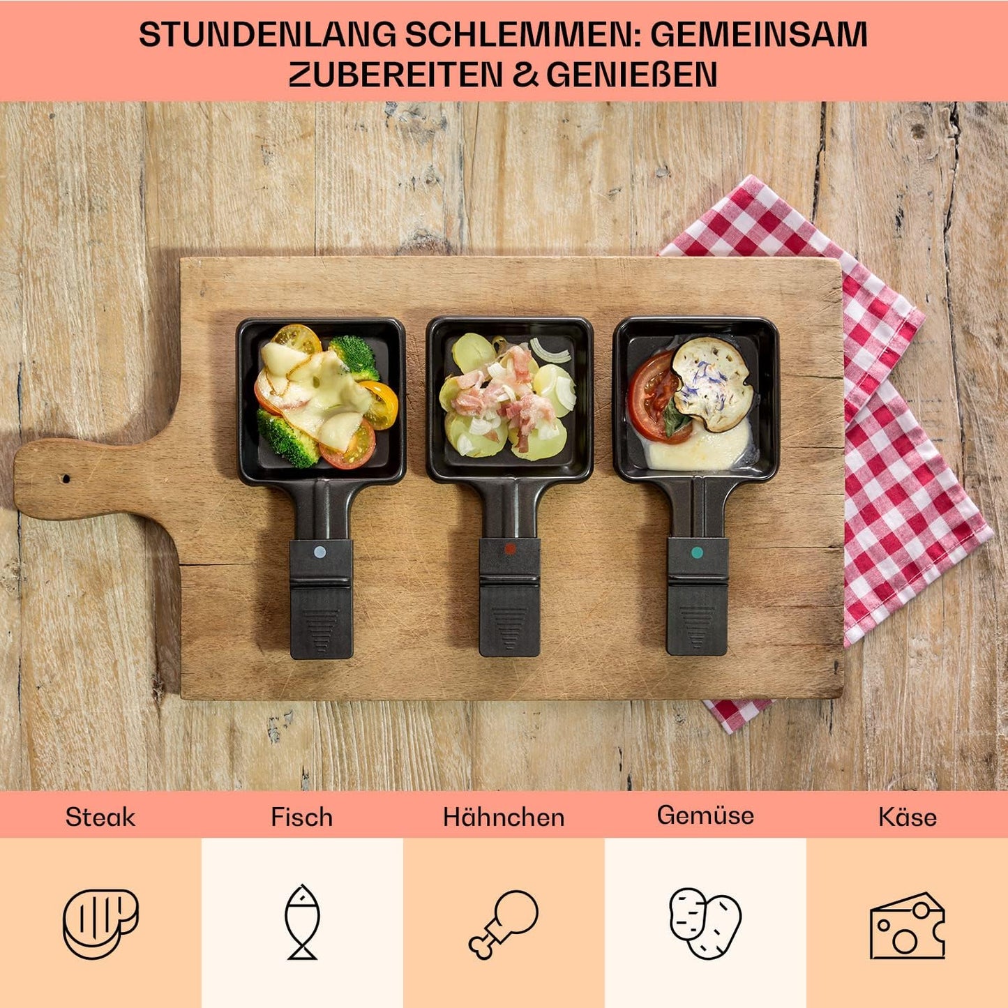 GQ6-Steaklette, 2-in-1 Grill ohne Untersetzer & Holzspatel