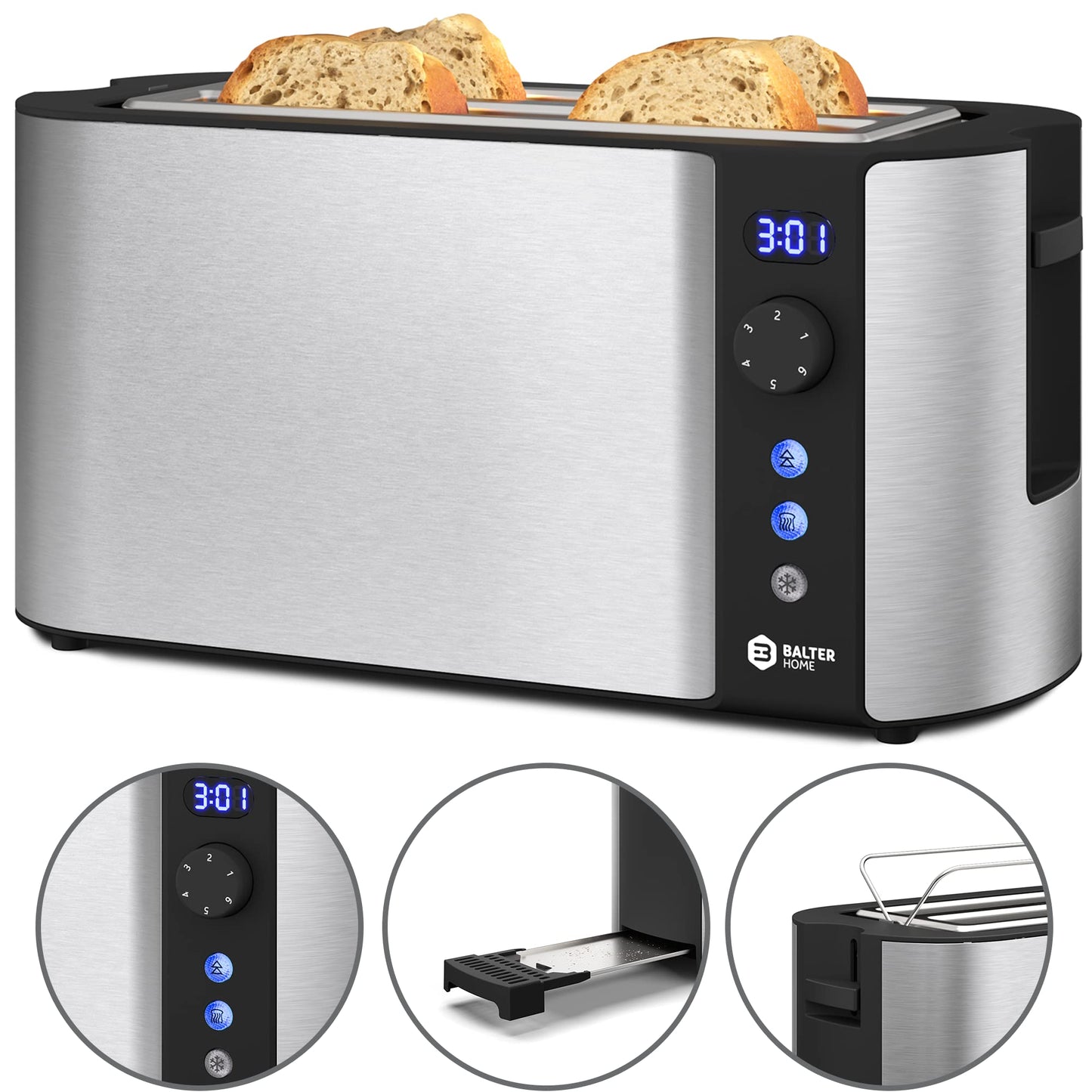 4-Scheiben-Langschlitz-Toaster, Farbe: Silber