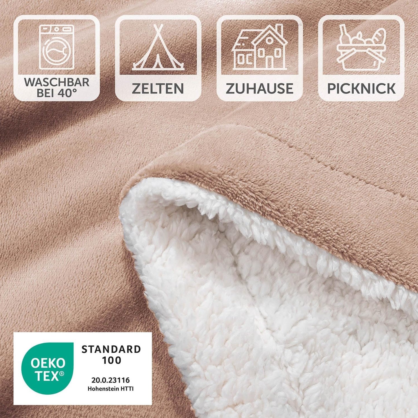 Sherpa Kuscheldecke, 150 x 200 cm, Dusty Pink - Rosa