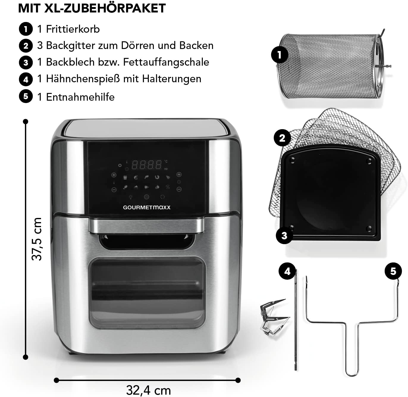 Heissluftfritteuse XXL, Edelstahl/Schwarz