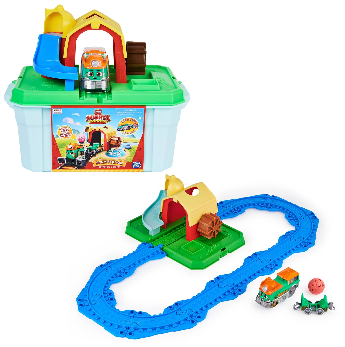 Mighty Express Farmbahnhof Spielset mit Farm-Frieda, Spielfahrzeug