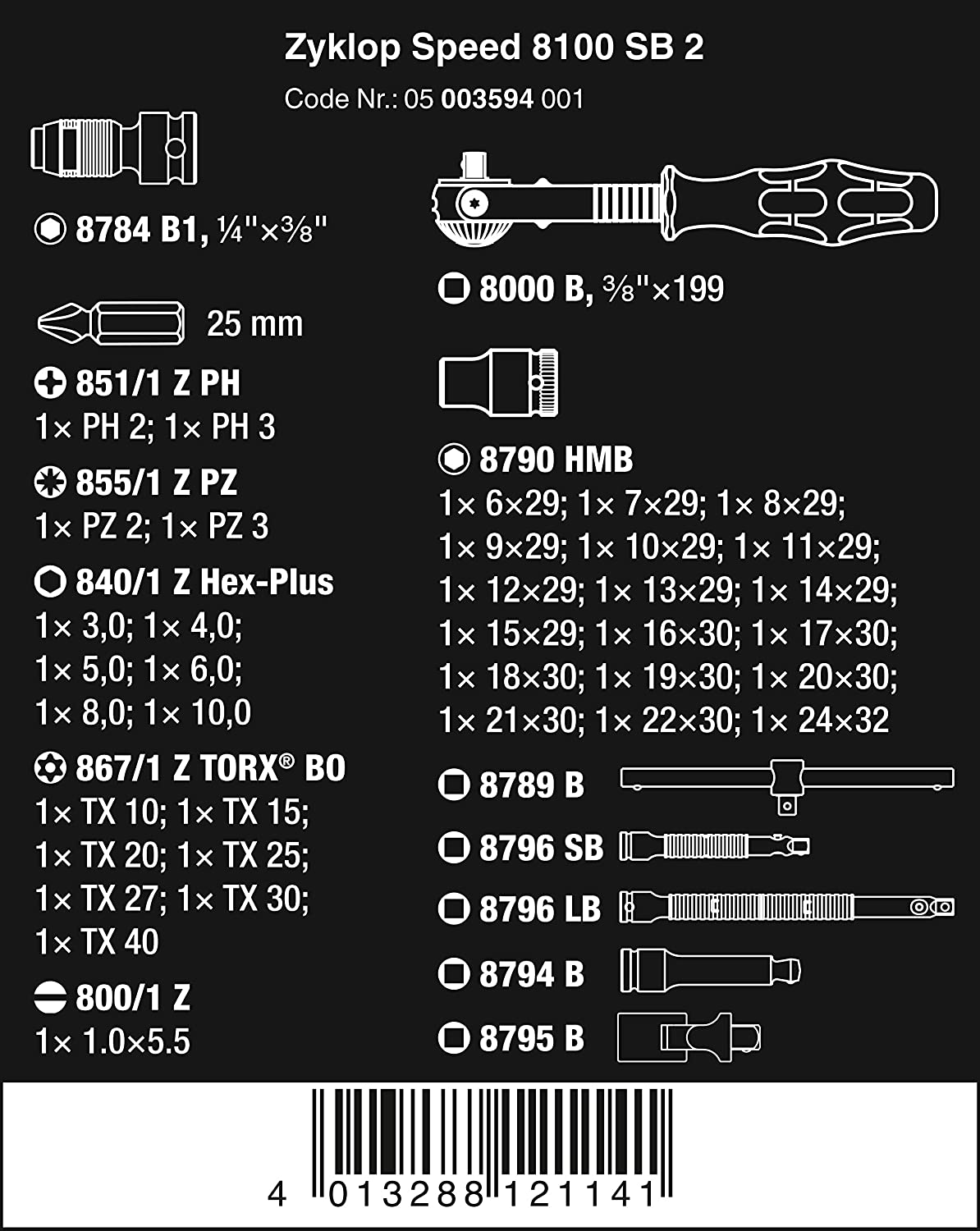 Zyklop Speed-Knarrensatz 8100 SB 2, 3/8", 43-teilig, Werkzeug-Set