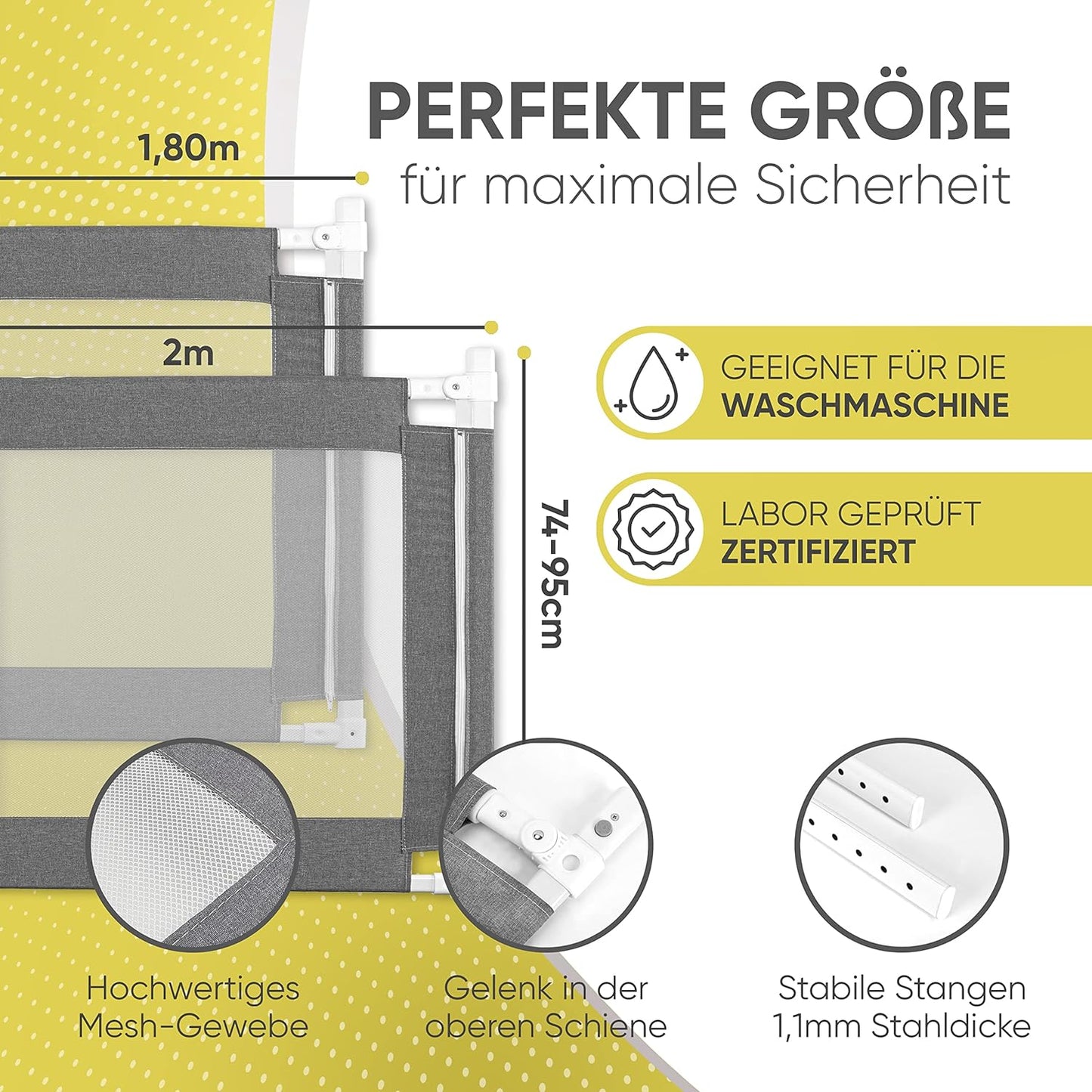 Bettgitter grau, 200cm, 200cm