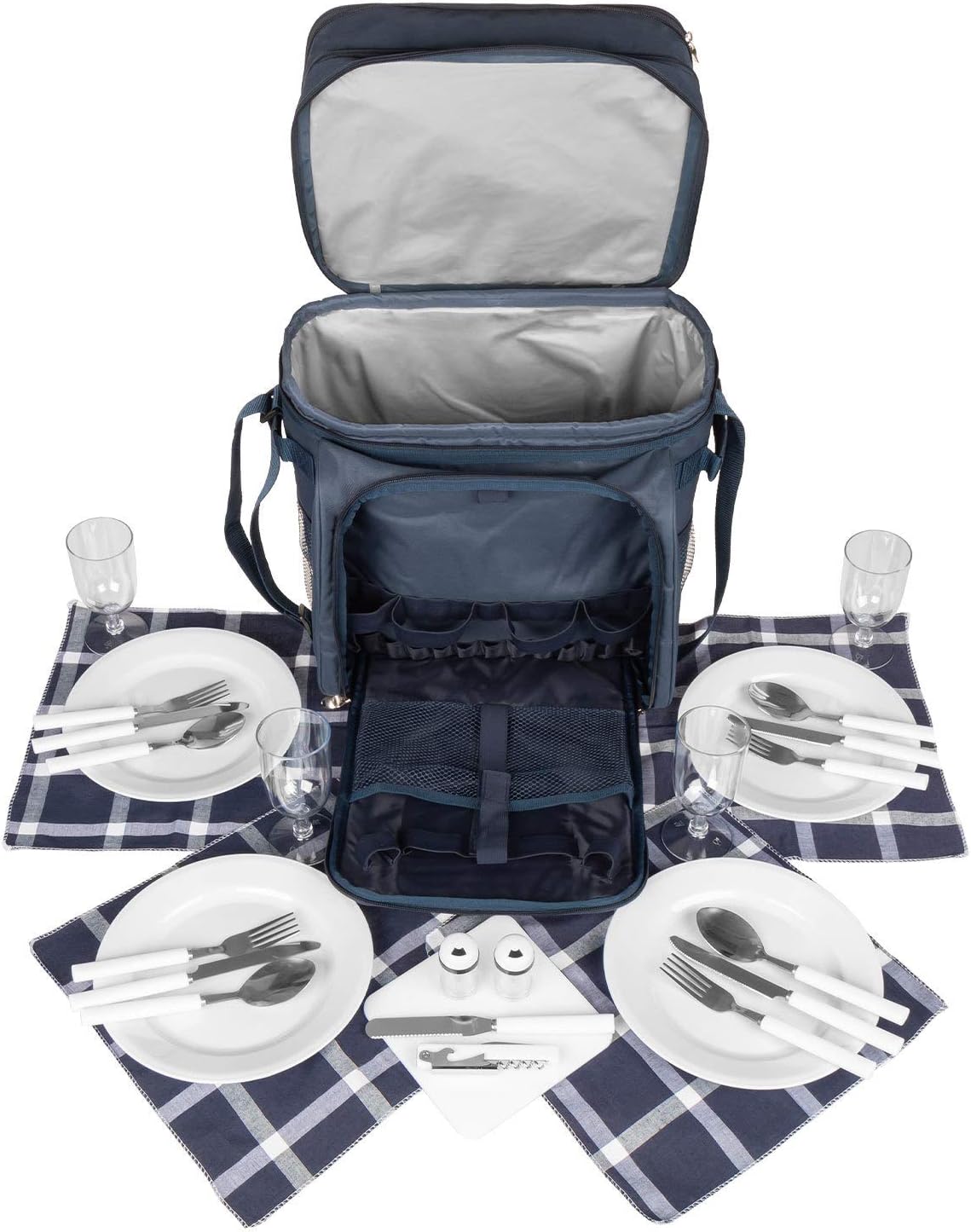Picknicktasche, Navy Blau Weiss