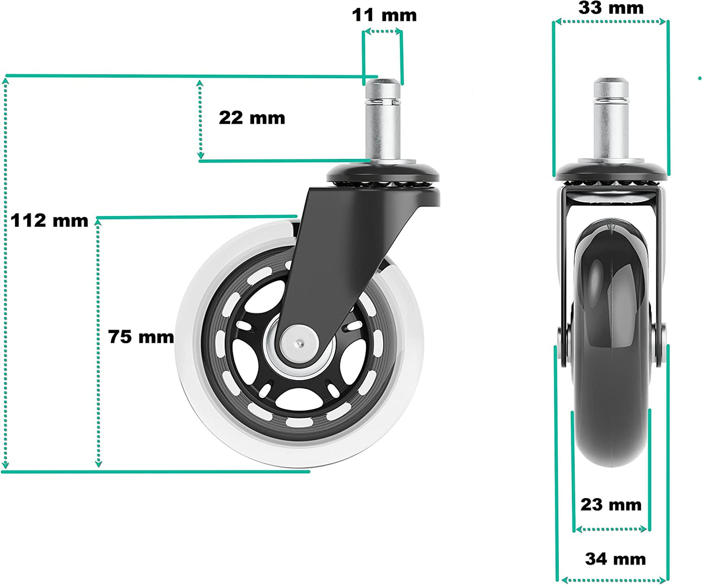 5er Set Hartboden-Rollen, Schwarz