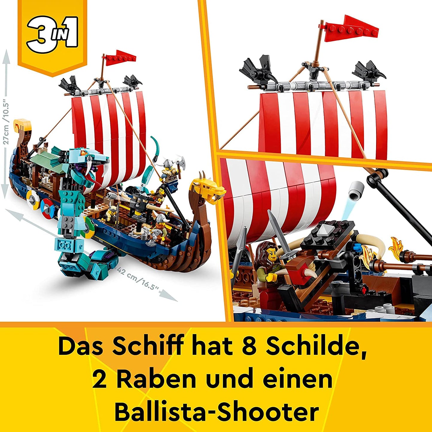 31132 Creator 3in1 Wikingerschiff mit Midgardschlange, Konstruktionsspielzeug