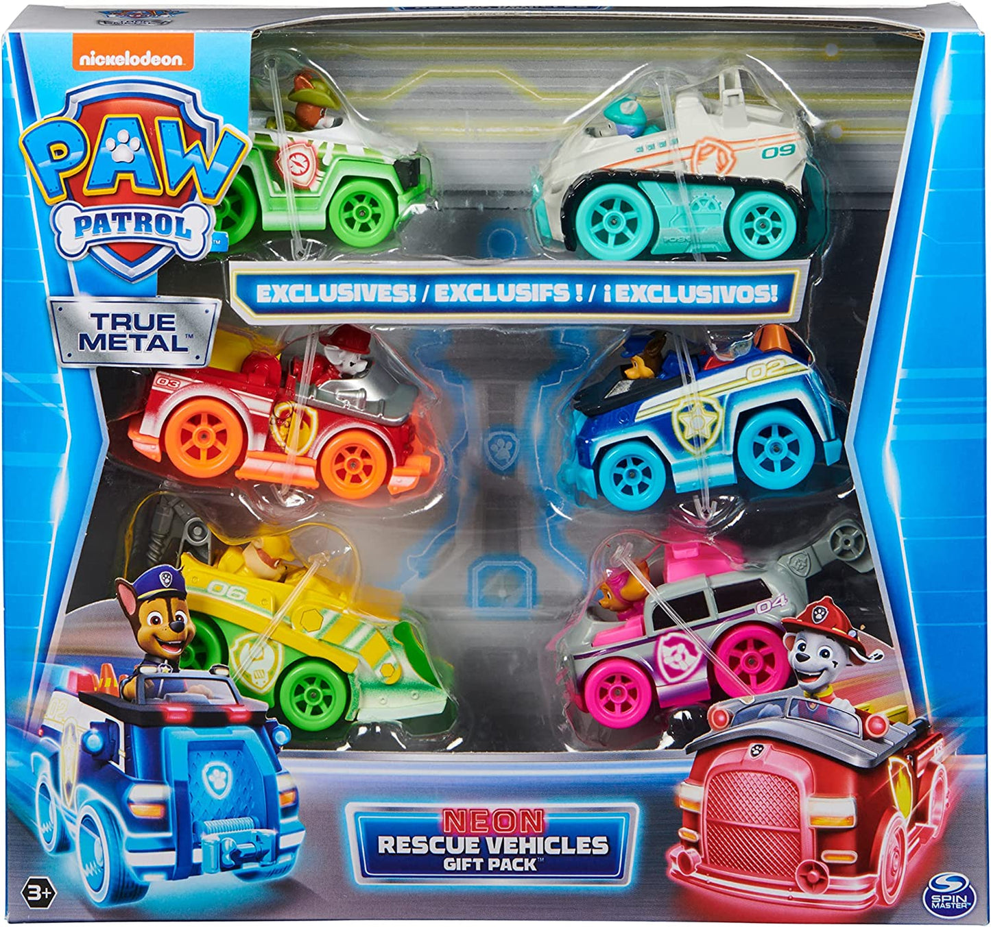 Paw Patrol True Metal Neon Fahrzeuge 6er-Geschenkset, Spielfahrzeug
