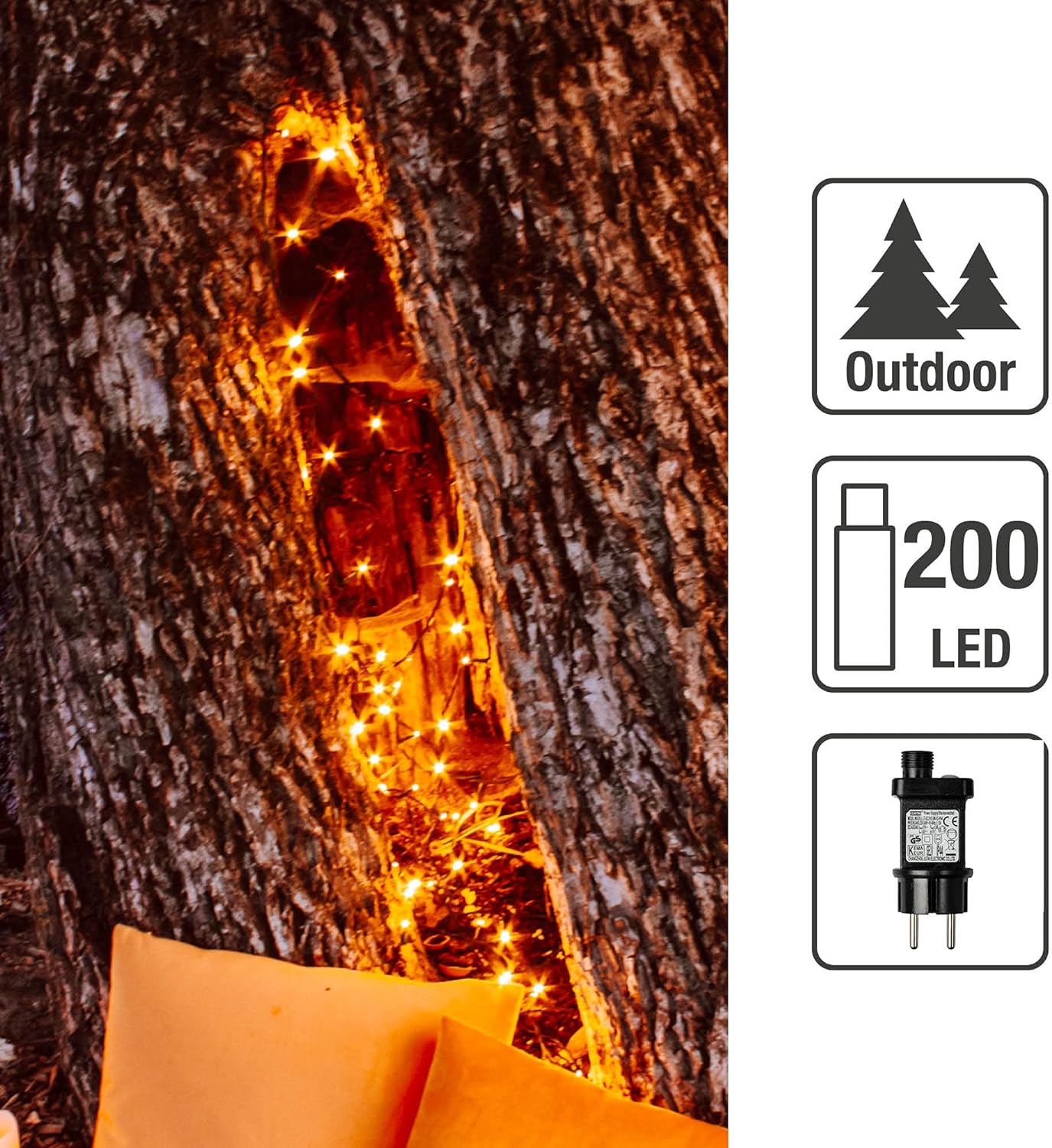 LED Lichterkette Aussen 576696, Klassisch Warmweiss; 200 LED/19.9m beleuchtet