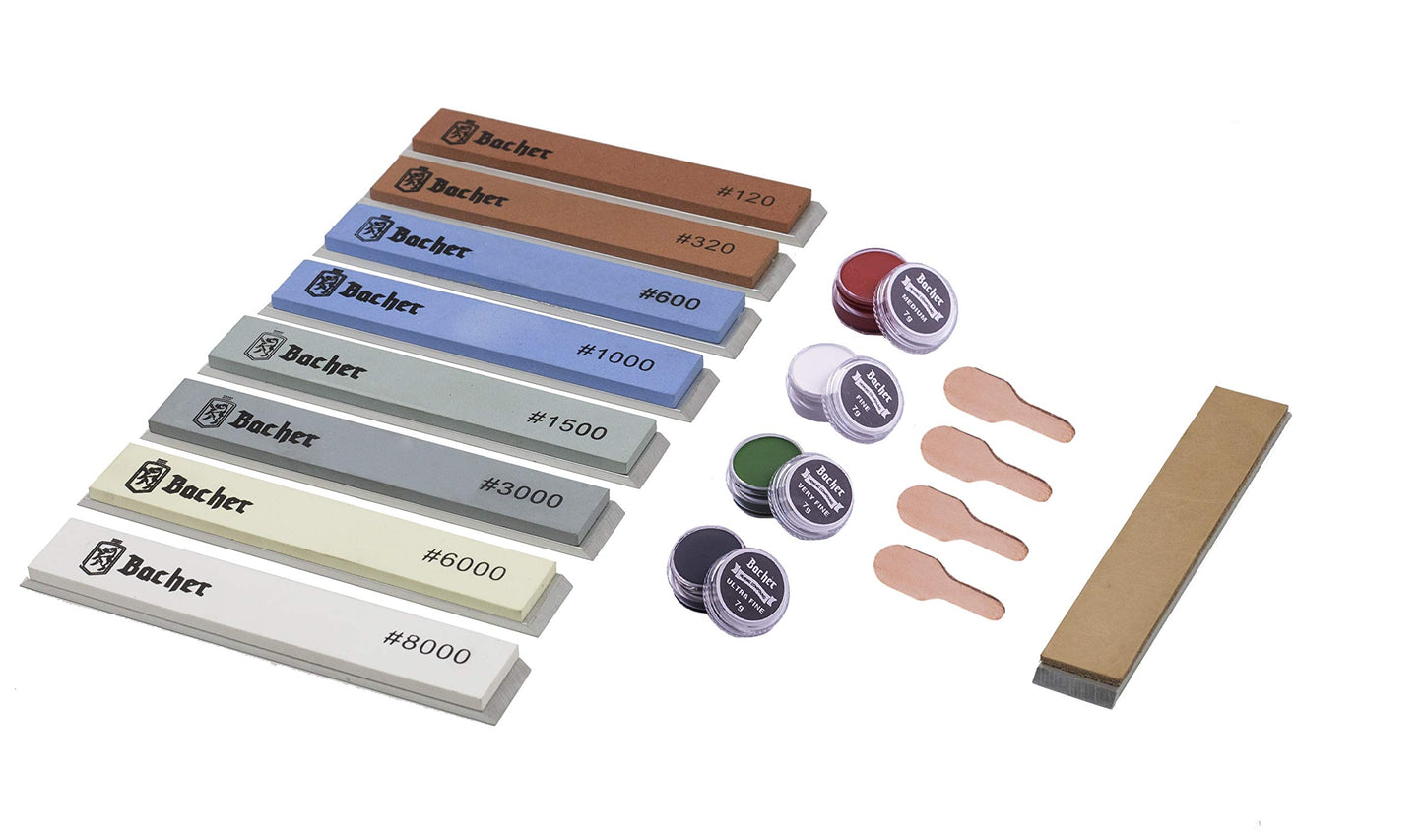 Schleifstein Set, Set 8 Wetzstein + Strop