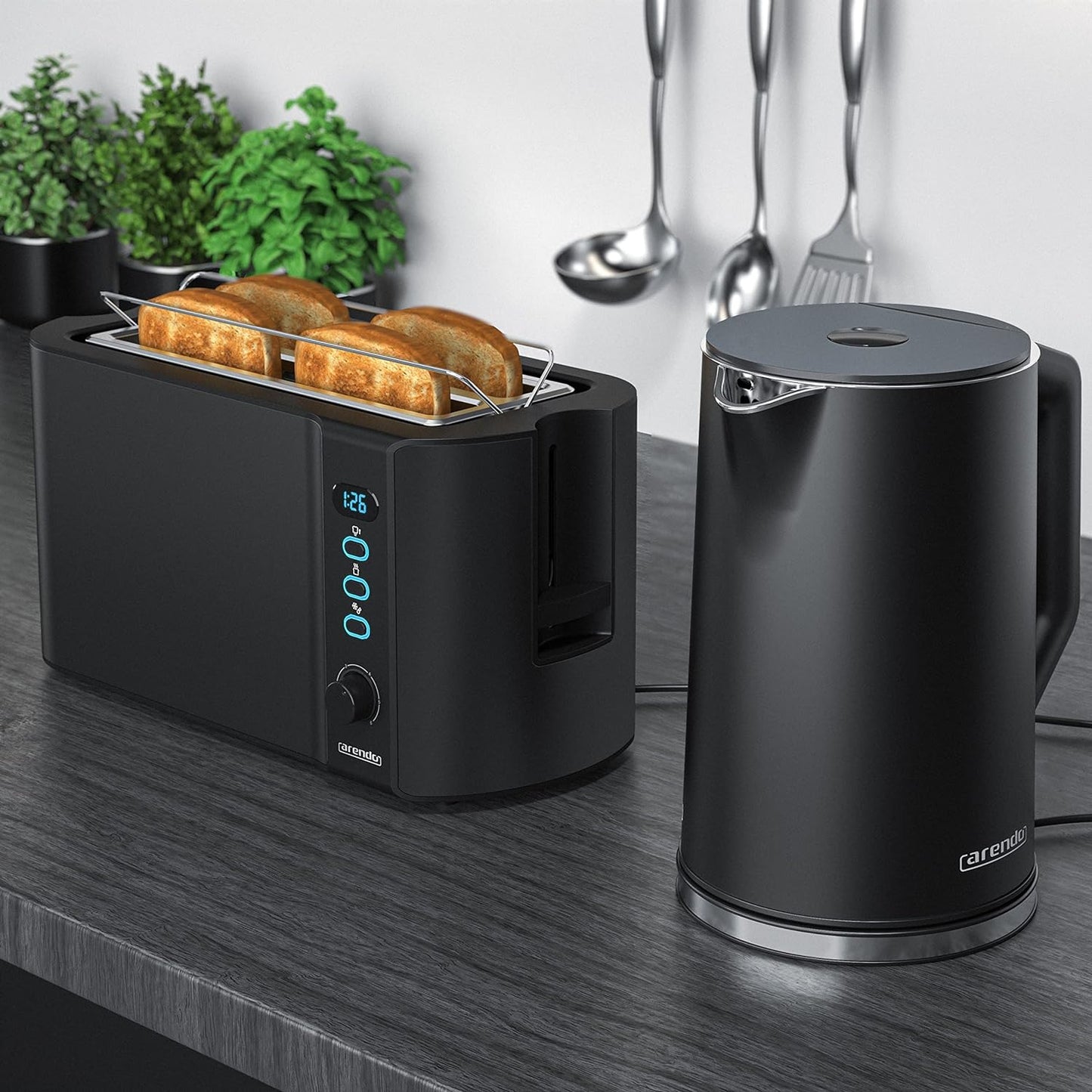 Wasserkocher ELEGANT und Toaster Set, A: Schwarz