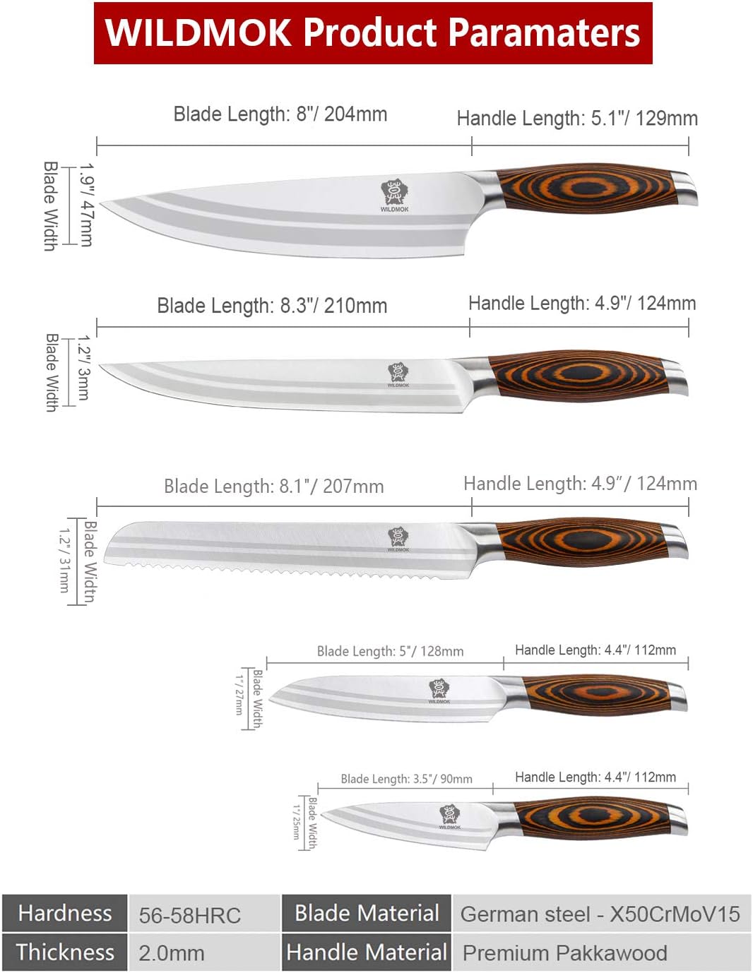 Messer Set, 5-teilig Küchenmesser Set