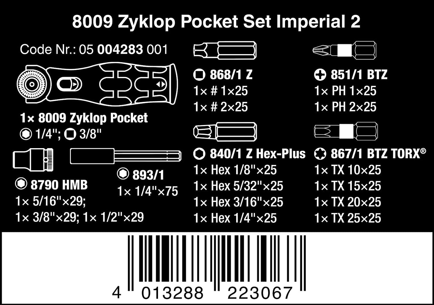 8009 Zyklop Pocket Set Imperial 2, Bit-Satz, 8009 Zyklop Pocket Set Imperial 2 18-teilig Single
