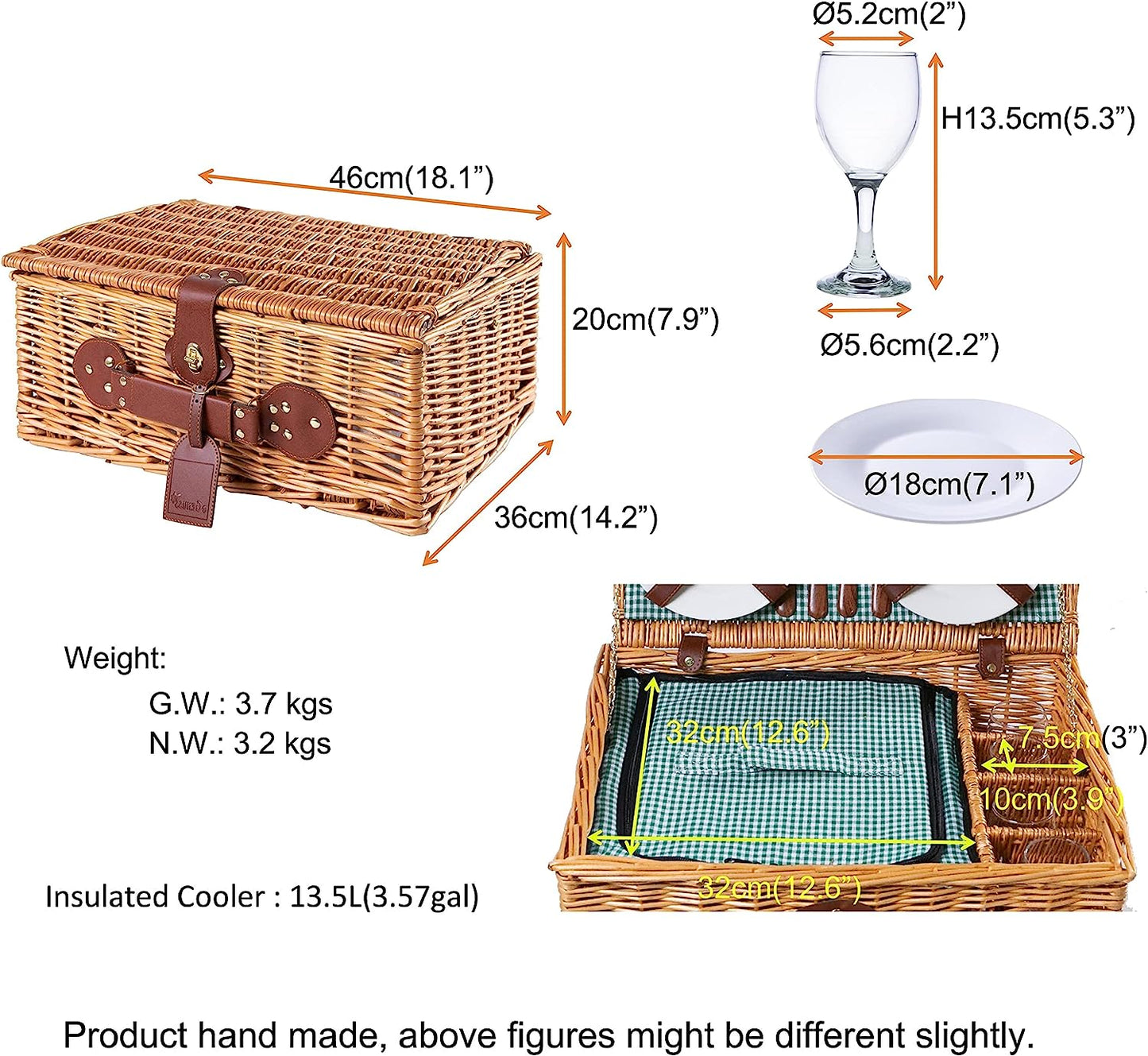 Picknickkorb-Set, Grün, für 4 Personen
