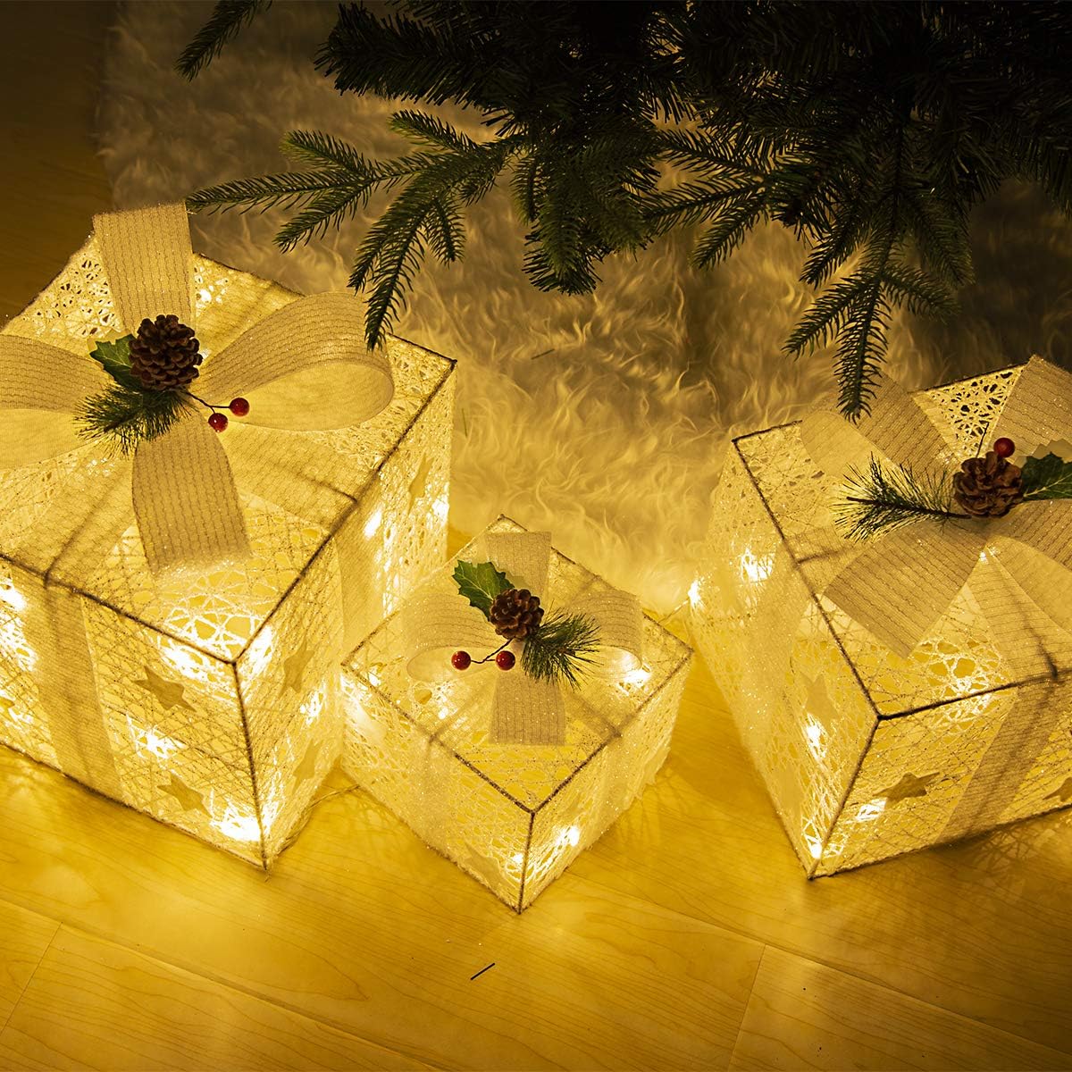 3er Set LED Geschenkbox, Weiss
